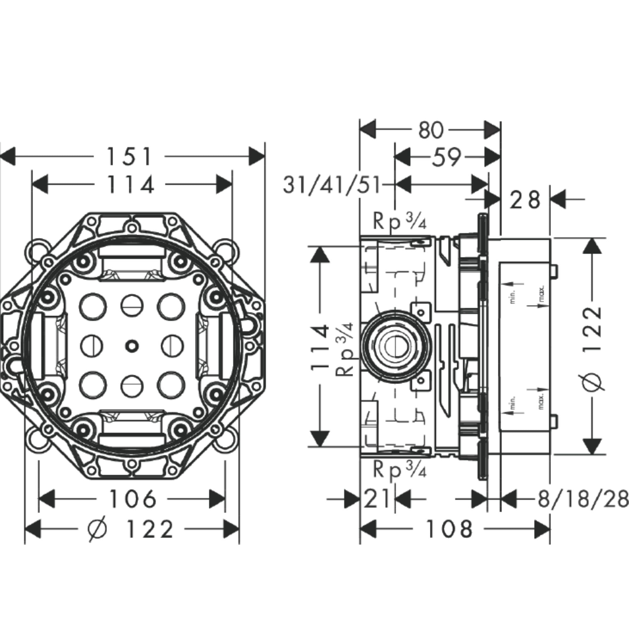 Hansgrohe Ibox Universal Basic Set Technical Drawing