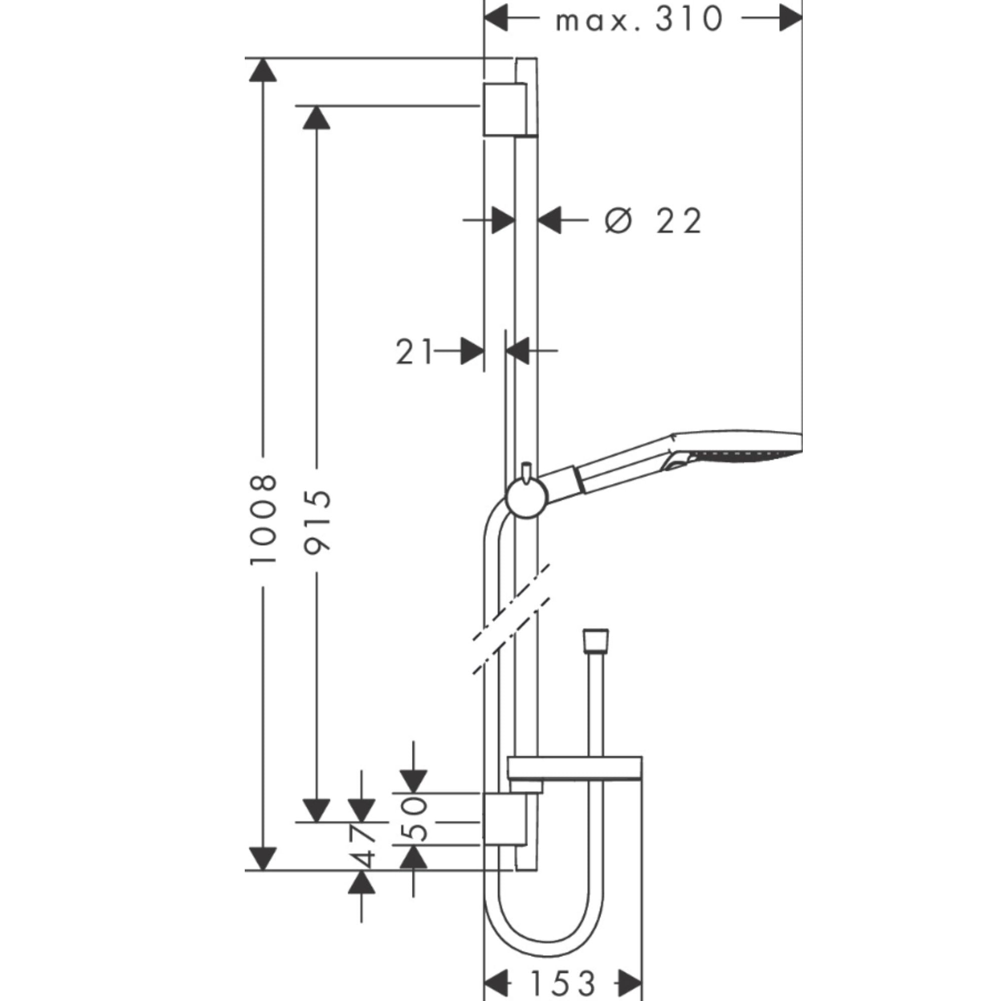 Hansgrohe Square 1 Outlet Push Thermo Shower Valve With Raindance Select S Slide Rail Kit - Chrome