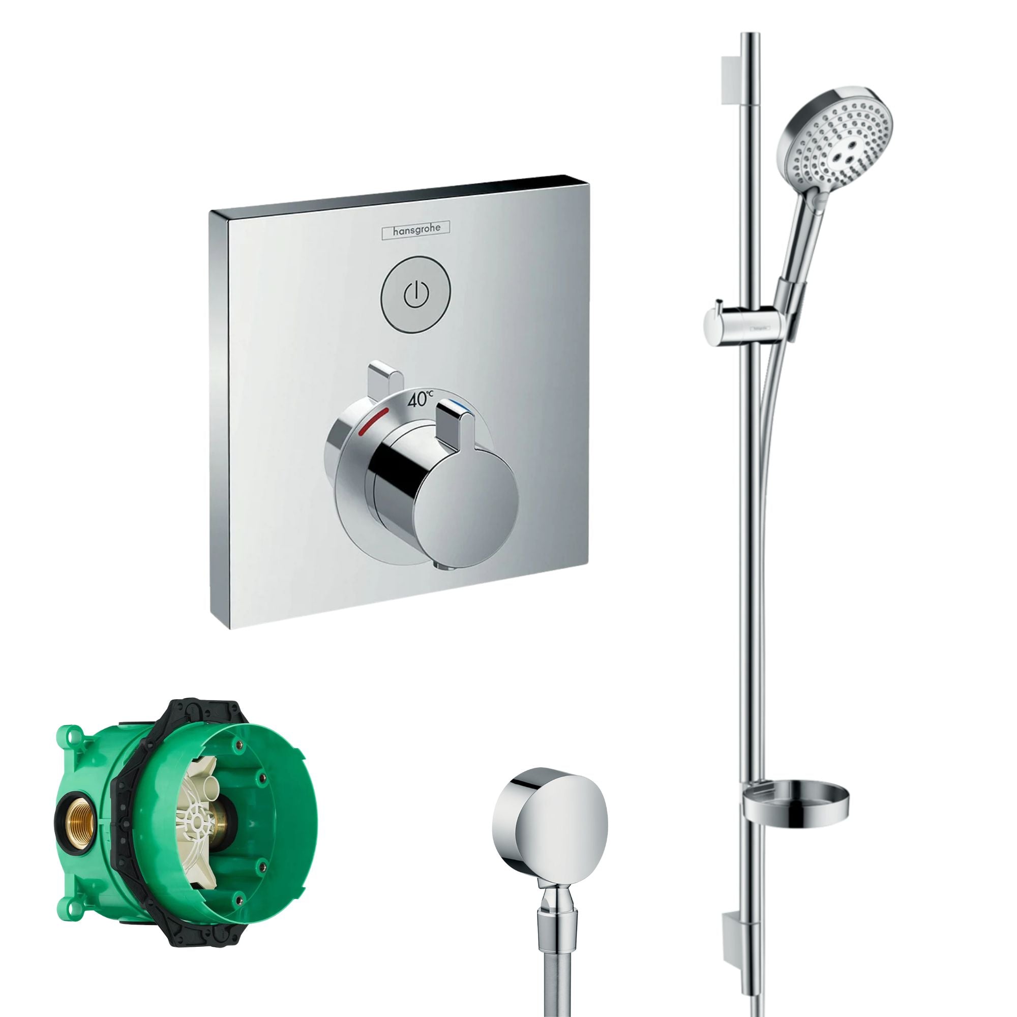 Hansgrohe Square 1 Outlet Push Thermo Shower Valve With Raindance Select S Slide Rail Kit - Chrome