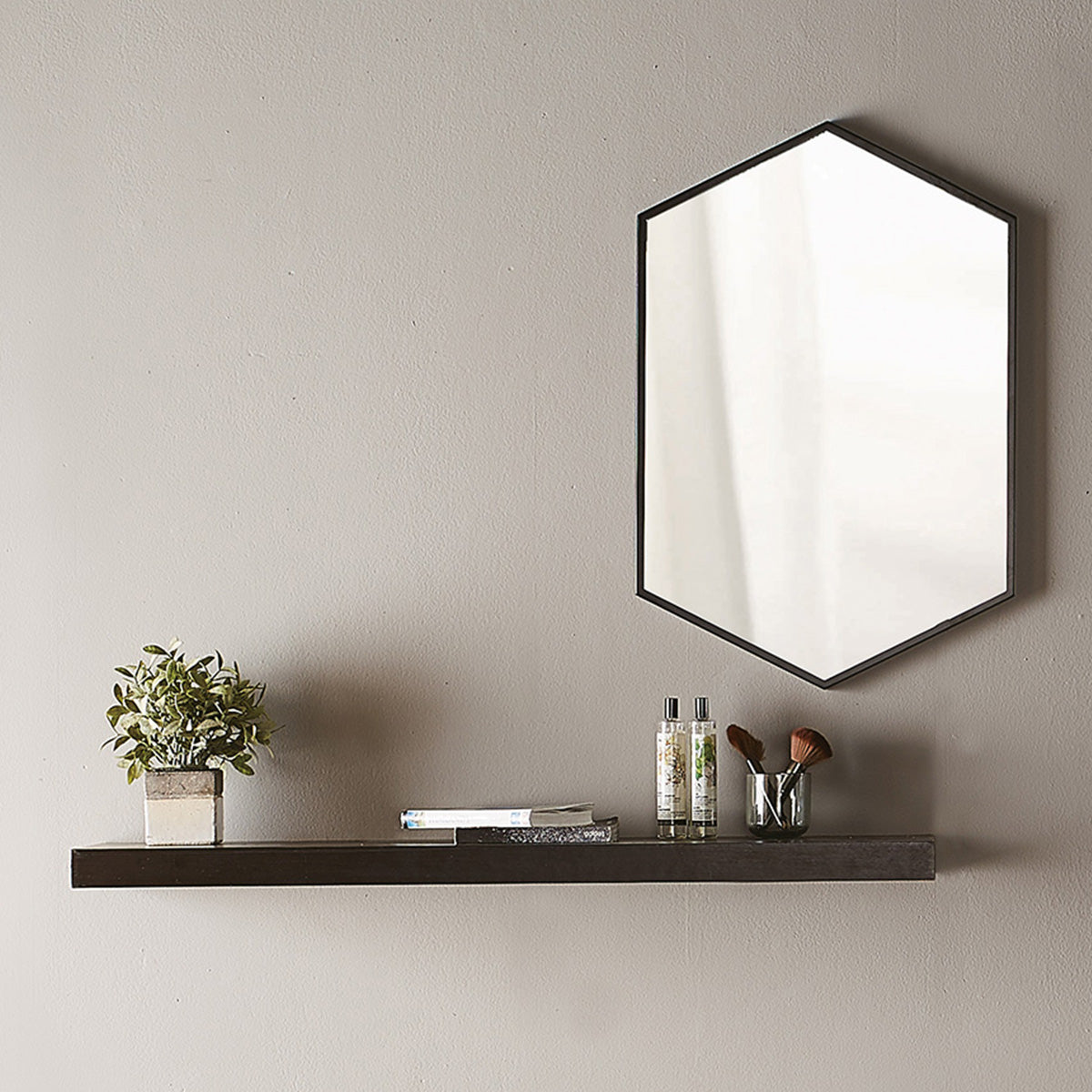 harbour hexagonal mirror matt black 50x75cm