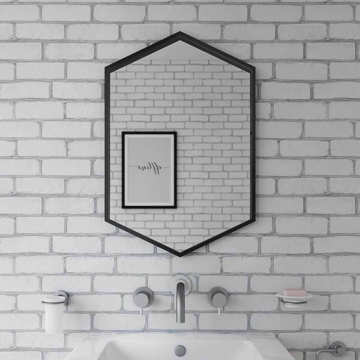 harbour hexagonal mirror matt black 50x75cm