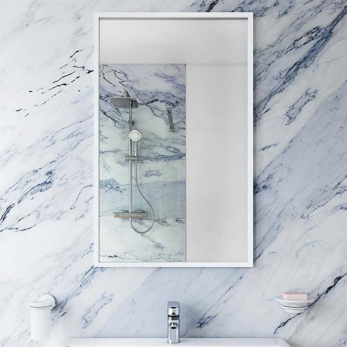 harbour rectangular mirror matt white frame 40x70cm