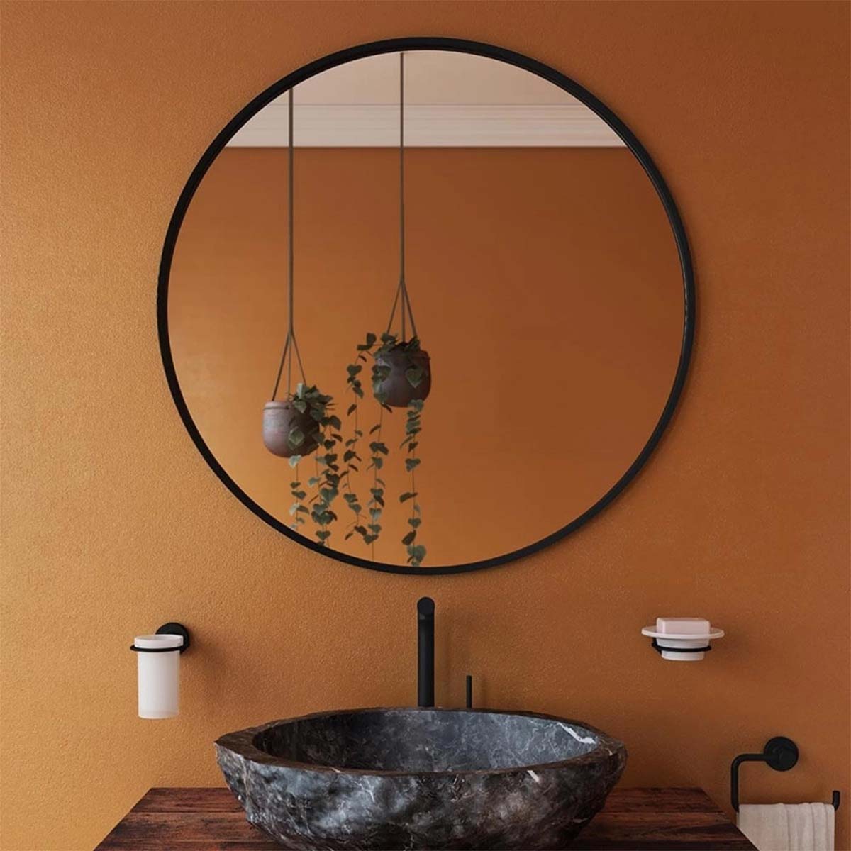 harbour round mirror matt black frame 80x80cm