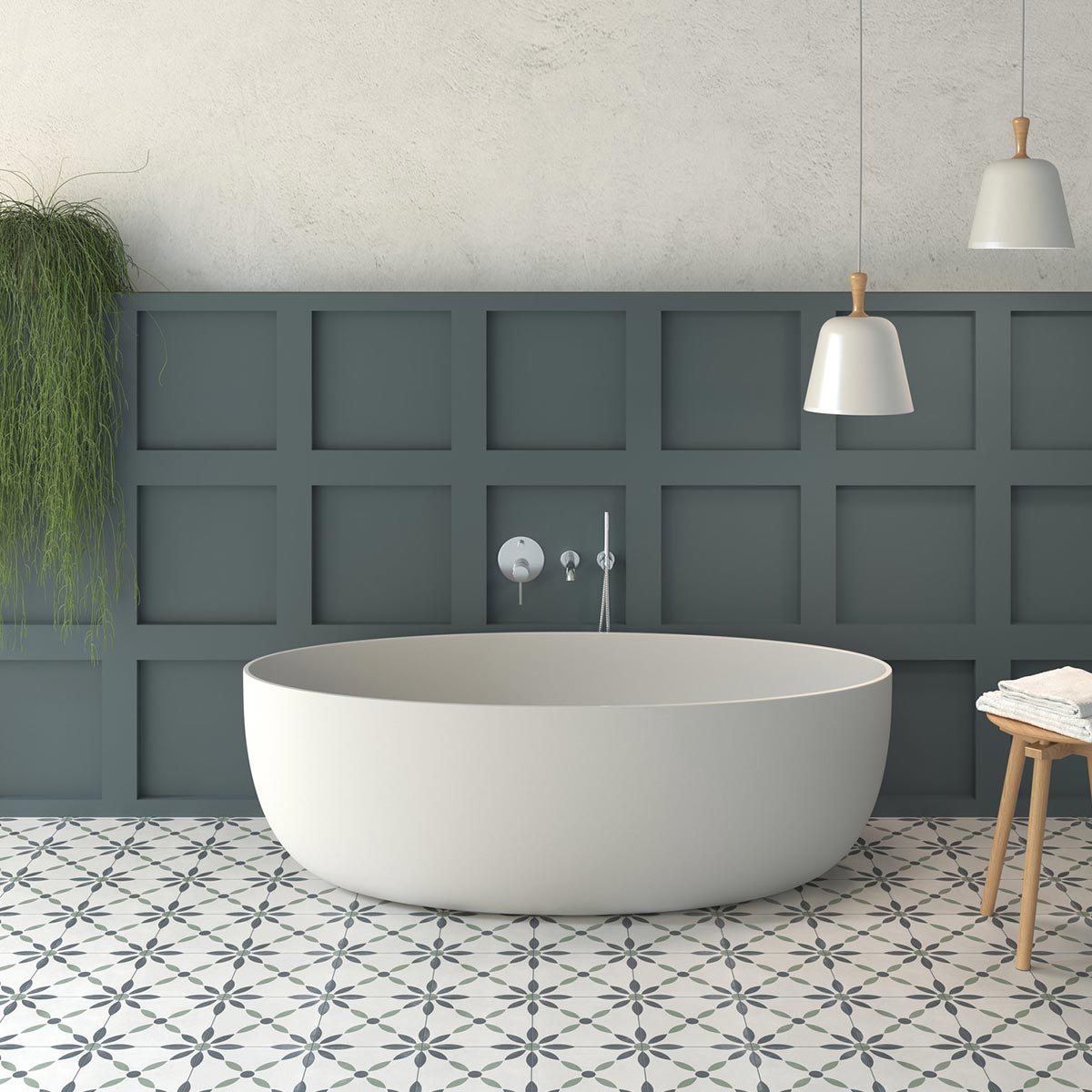 Havana White Flower Matt Porcelain Tile 22 x 22cm