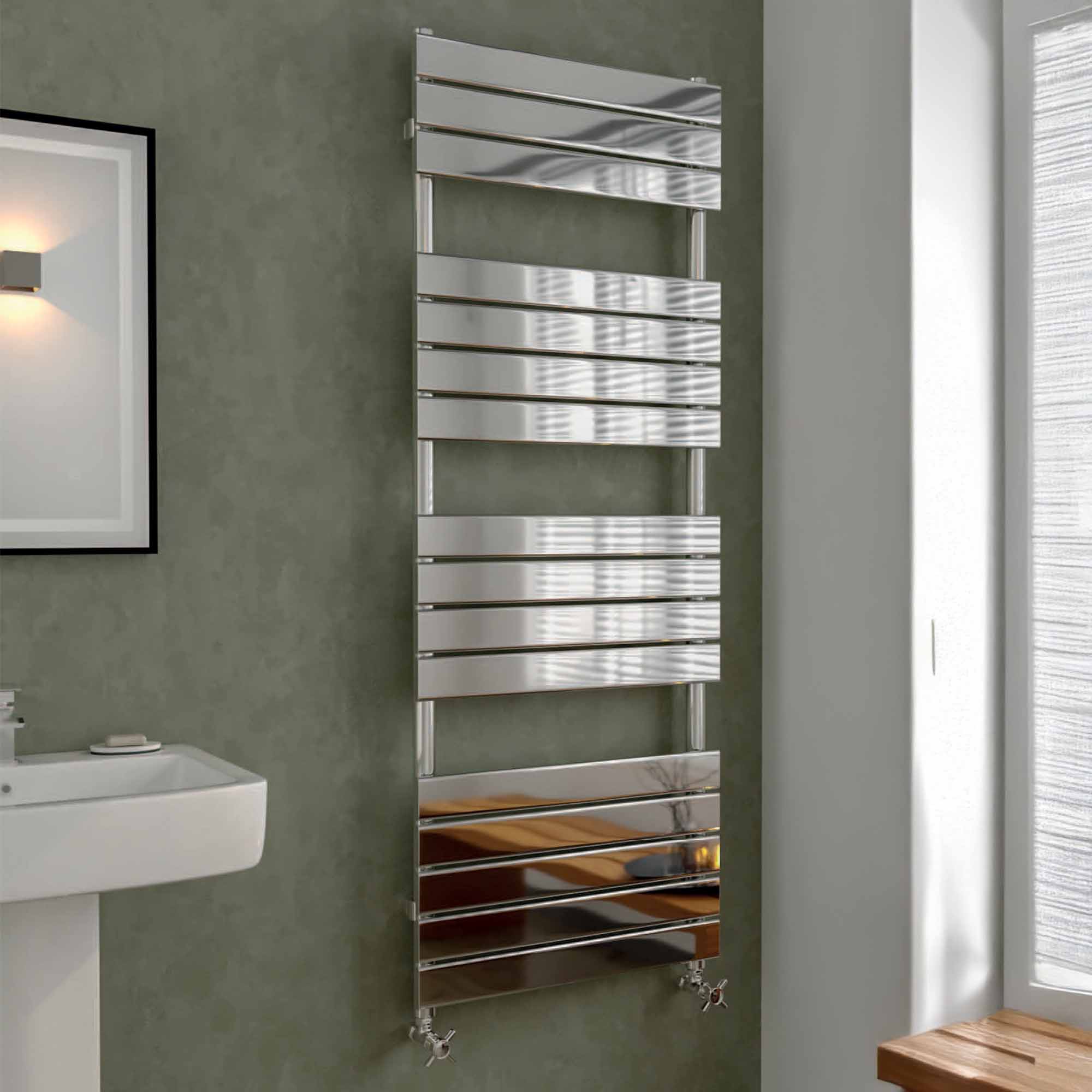 harper designer heated towel rail 1200x450mm chrome