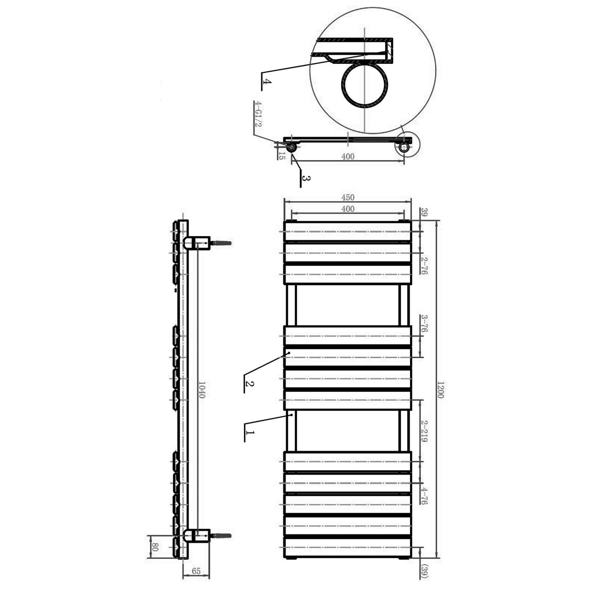 harper designer heated towel rail 1200x450mm dimensions