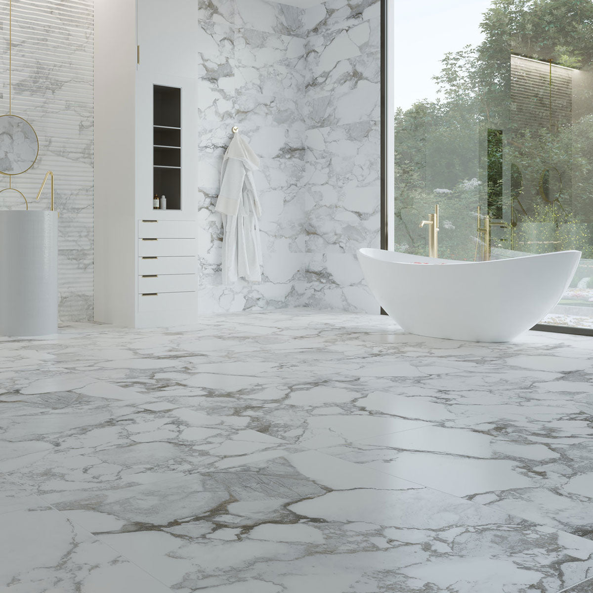 Haute 4D Shaped Marble Effect Porcelain Tile Matt 100x100cm