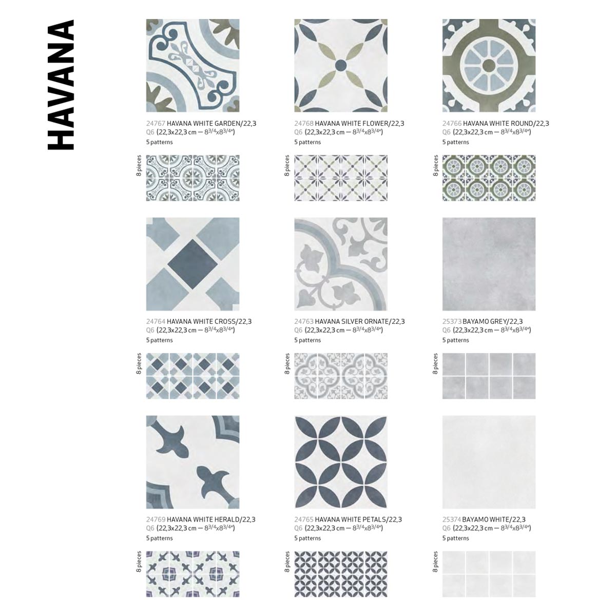 Havana White Garden Matt Porcelain Tile 22 x 22cm