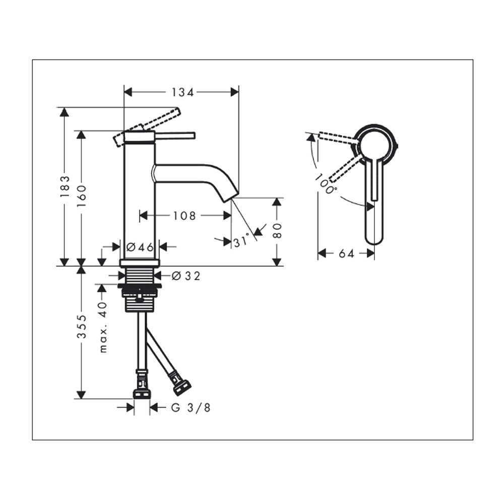 Hansgrohe Tecturis S 80 CoolStart Basin Mixer Tap Without Waste