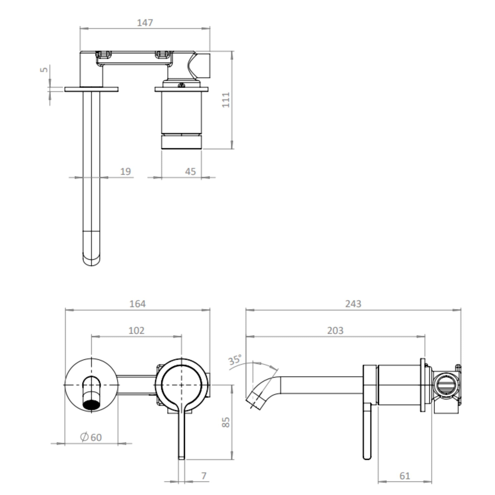 Hoxton 2.0 Basin 2 Hole Mixer Tap Technical Drawing