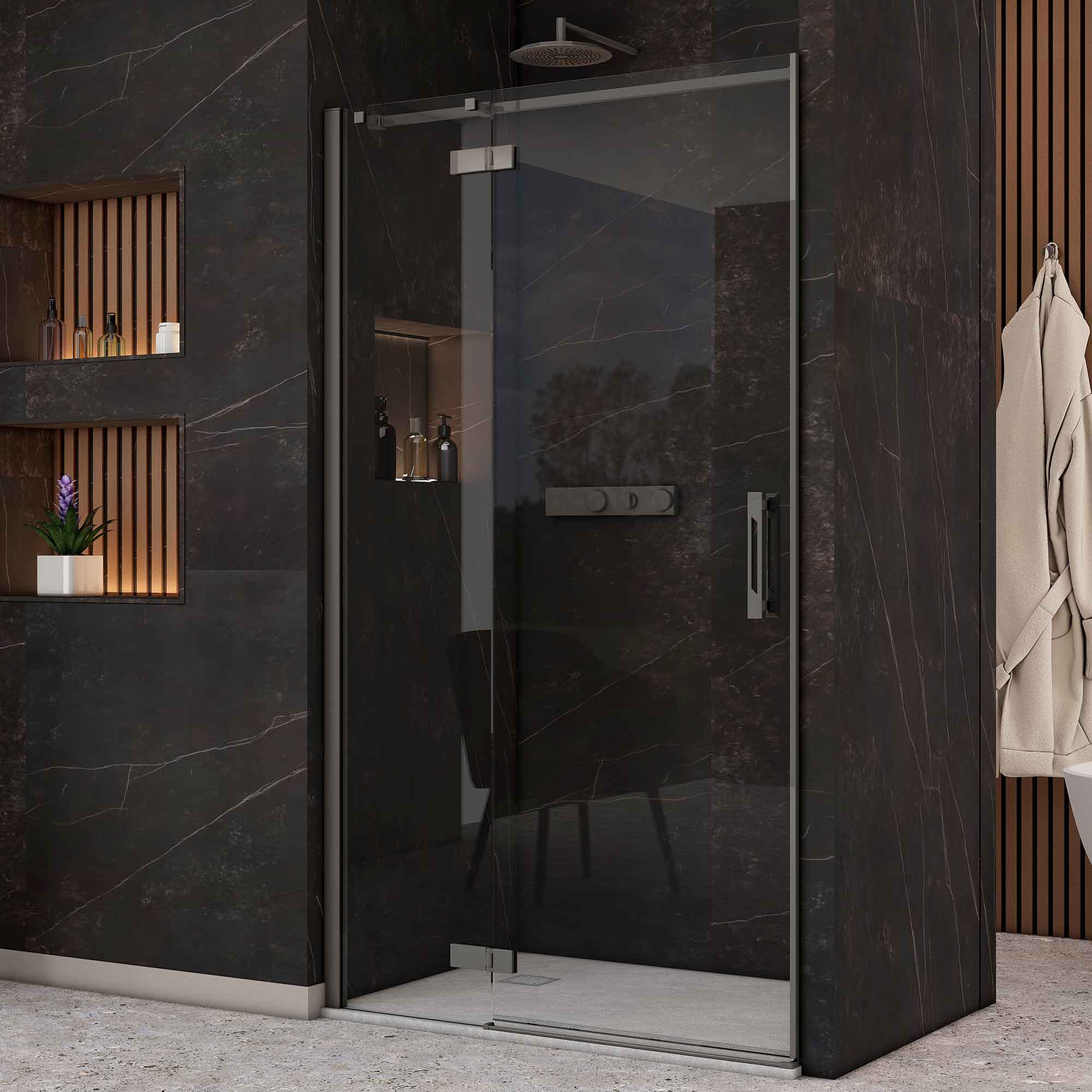 Image i9 Hinge And Inline Shower Door With Side Panel - Gunmetal