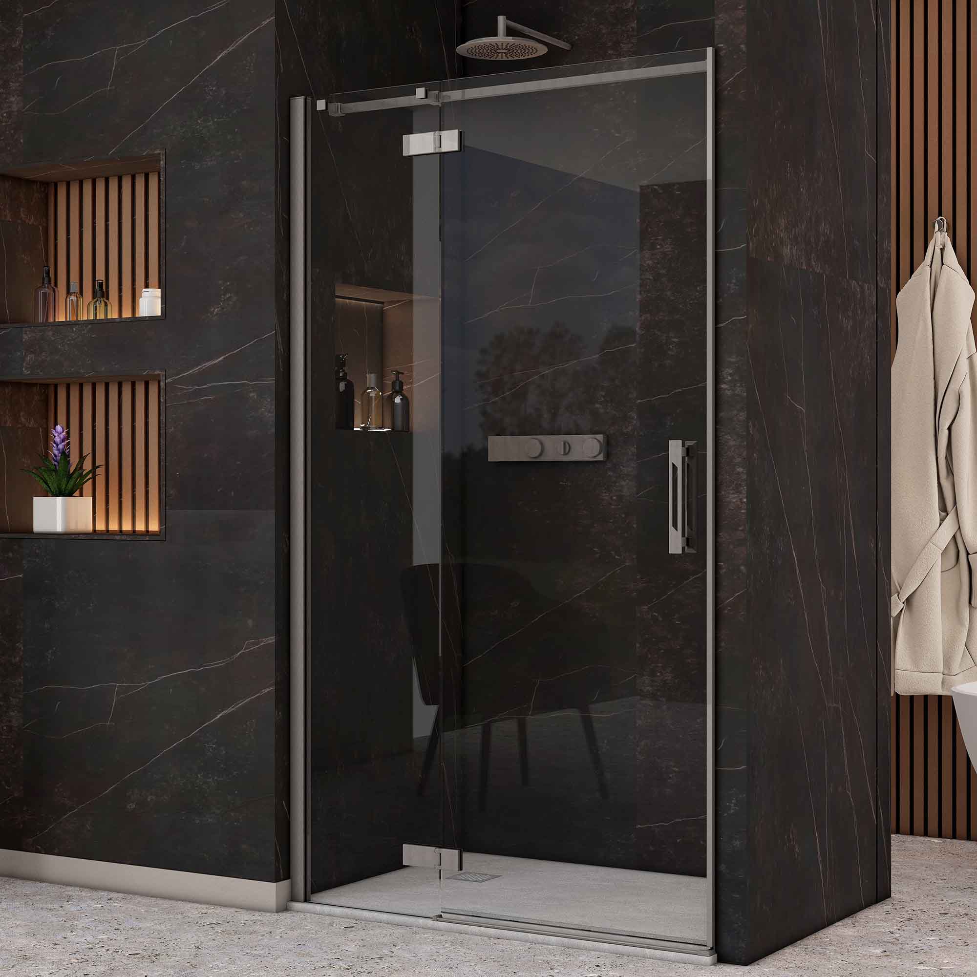 Image i9 Hinge And Inline Shower Door With Side Panel - Brushed Nickel