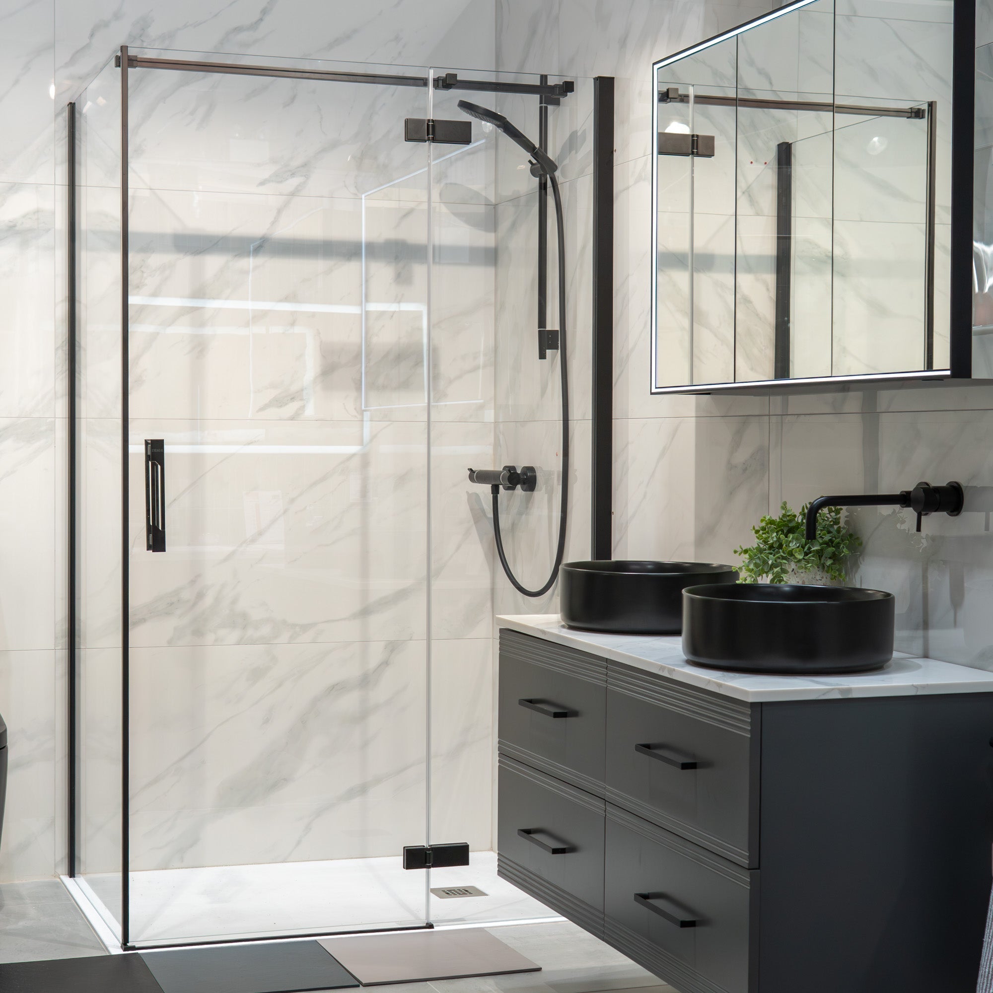 Image i9 Hinge And Inline Shower Door With Side Panel - Black