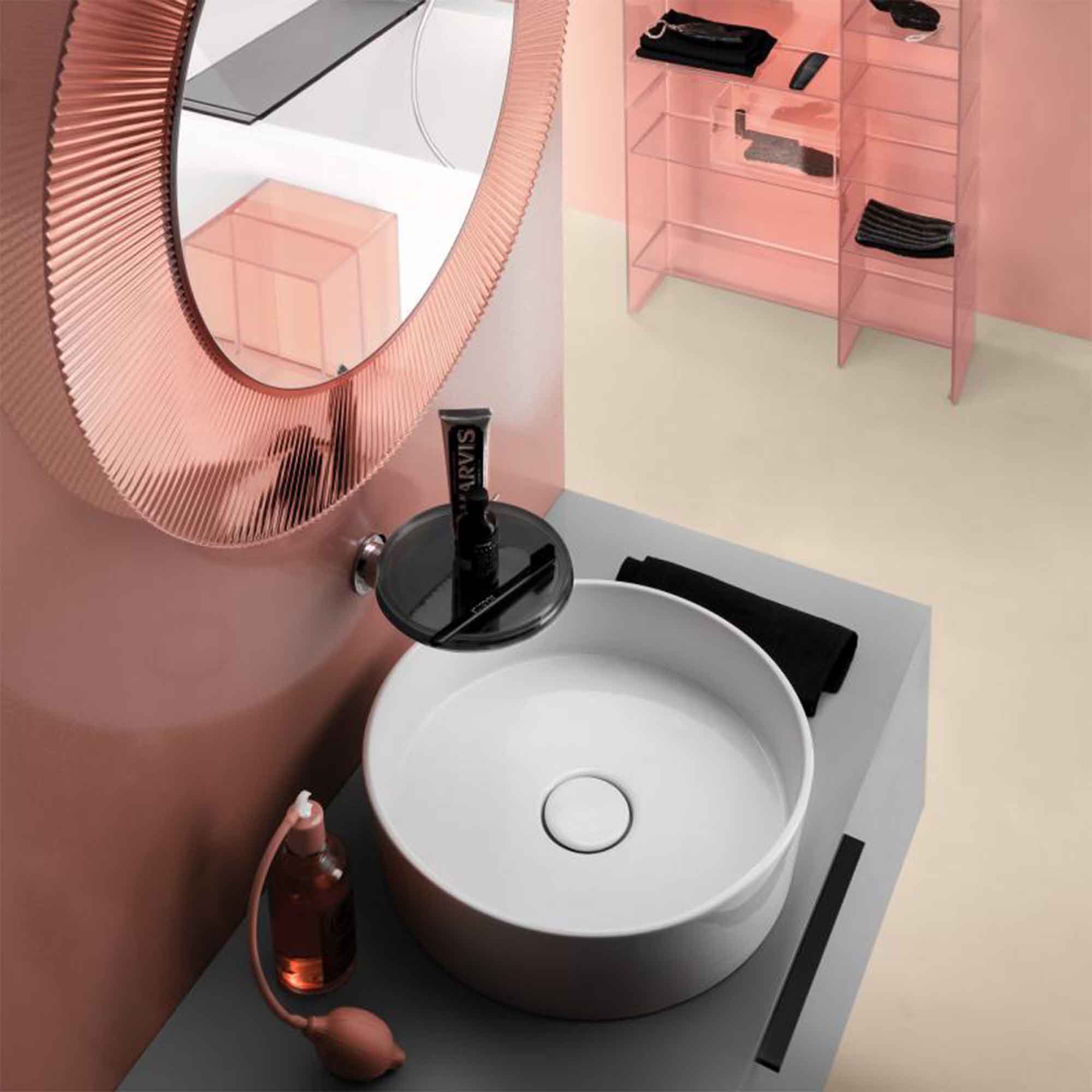 laufen kartell 780 all saints round led bathroom mirror rose pink