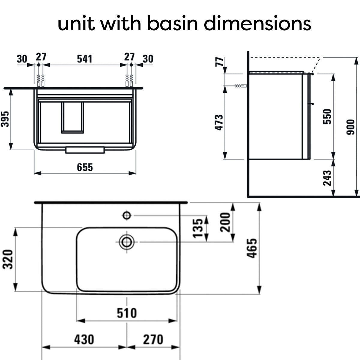 Laufen Moderna Two Drawer Wall Hung Vanity Washbasin Unit With Shelf Surface dimensions