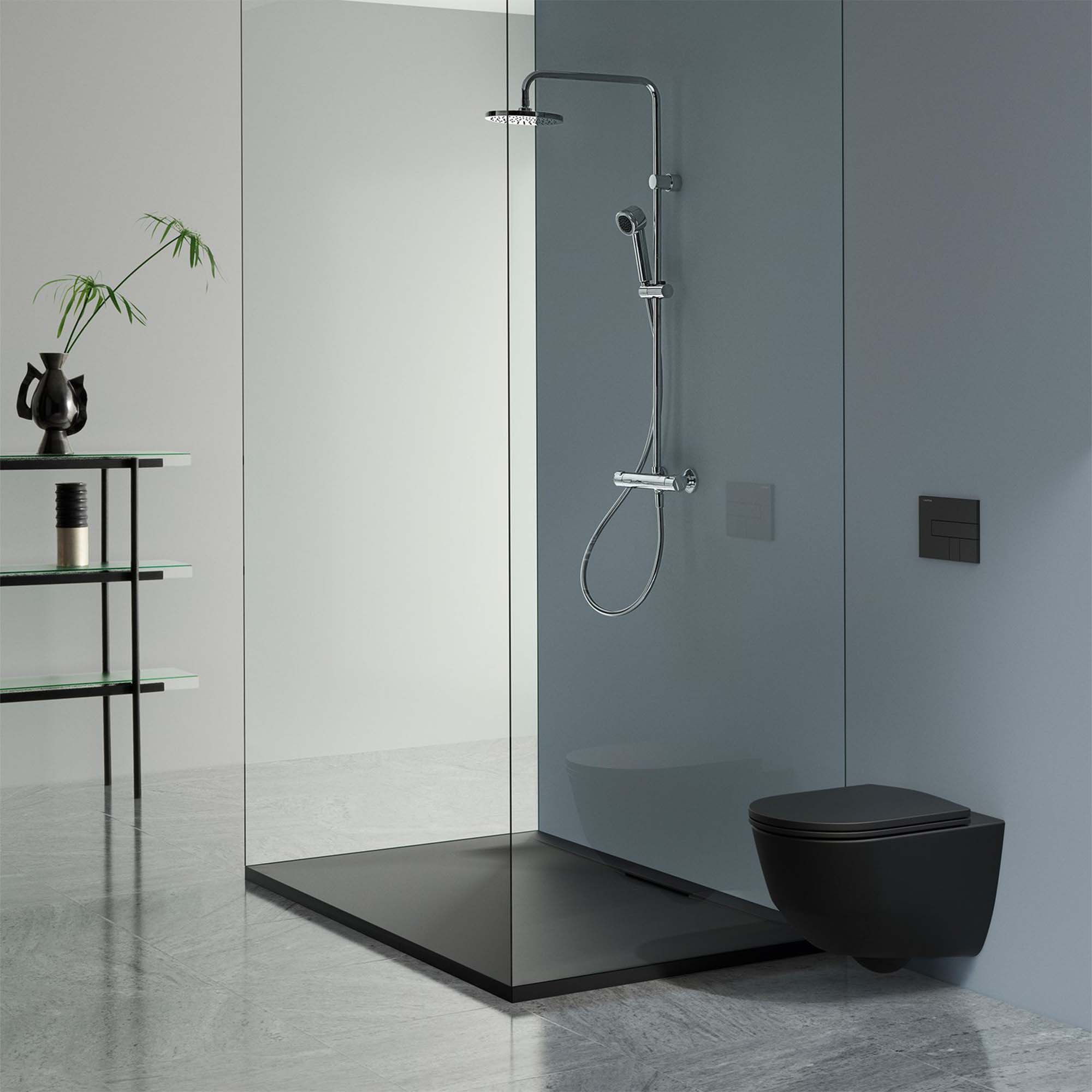 laufen pro rimless wall hung wc pan with slim soft close toilet seat matt black