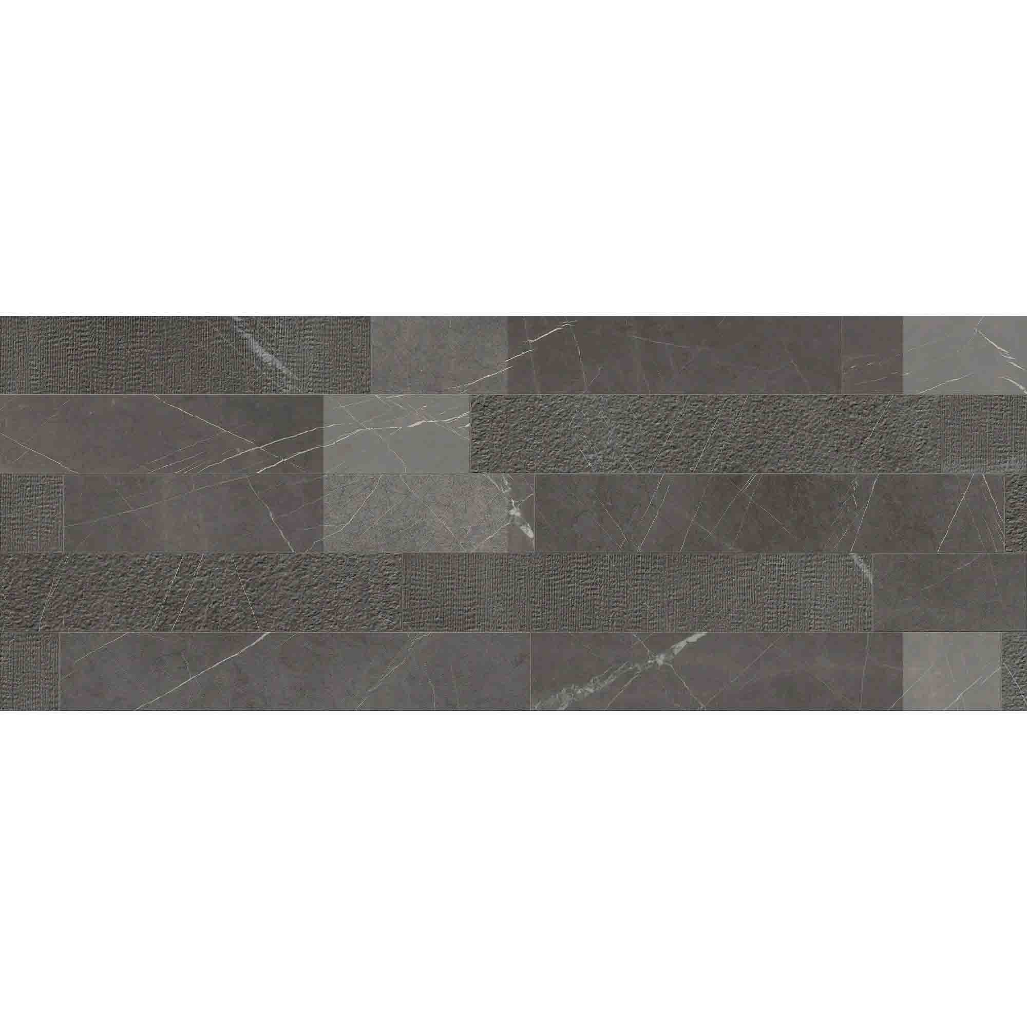 lux experience pietra grey marble effect listello mix porcelain tile 20x120cm