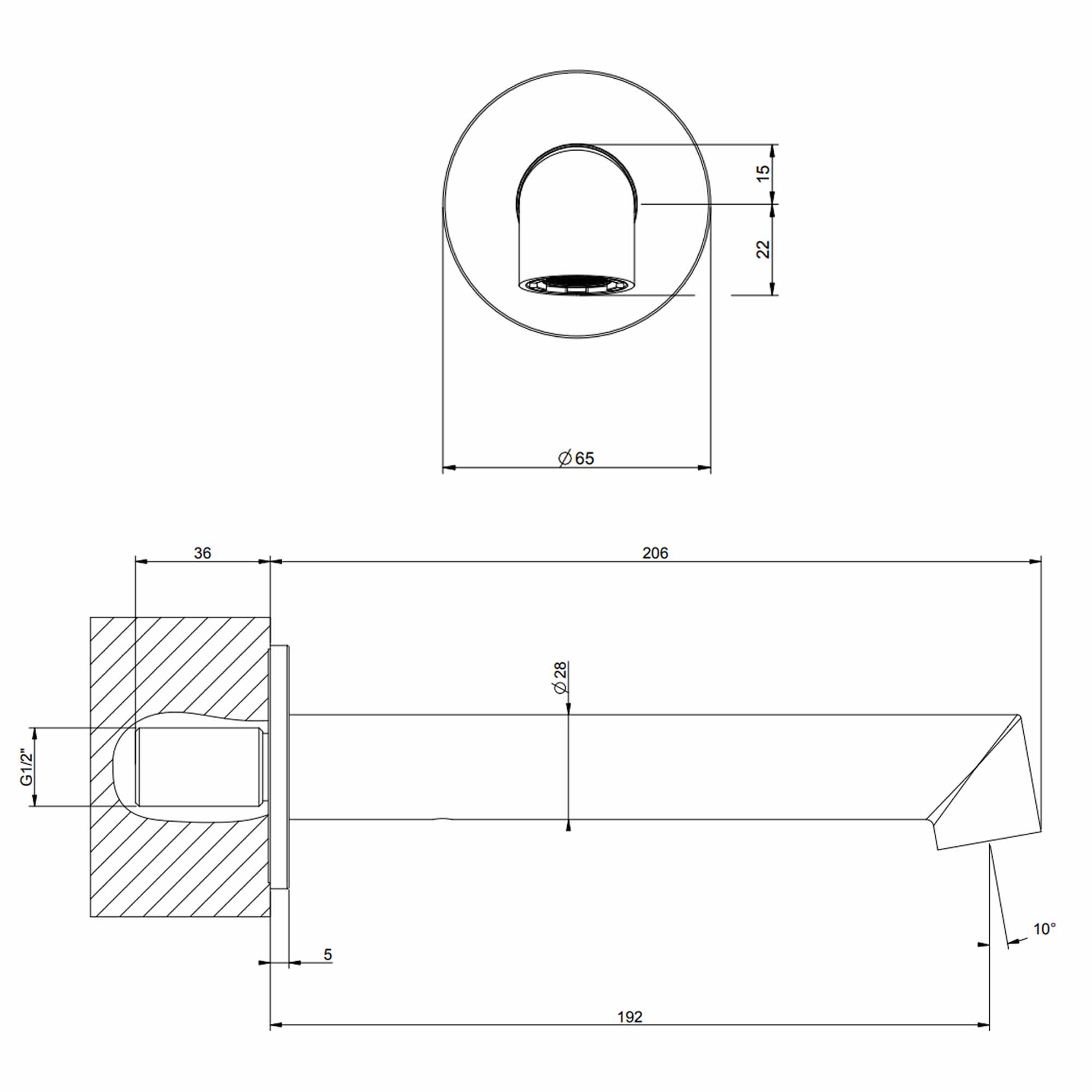 manzoni bath spout dimensions