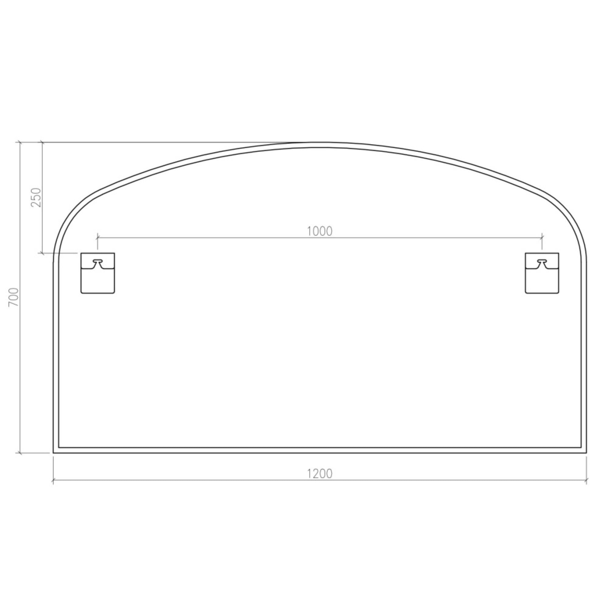 Marina Arched Bathroom Mirror 120x70cm Technical Drawing