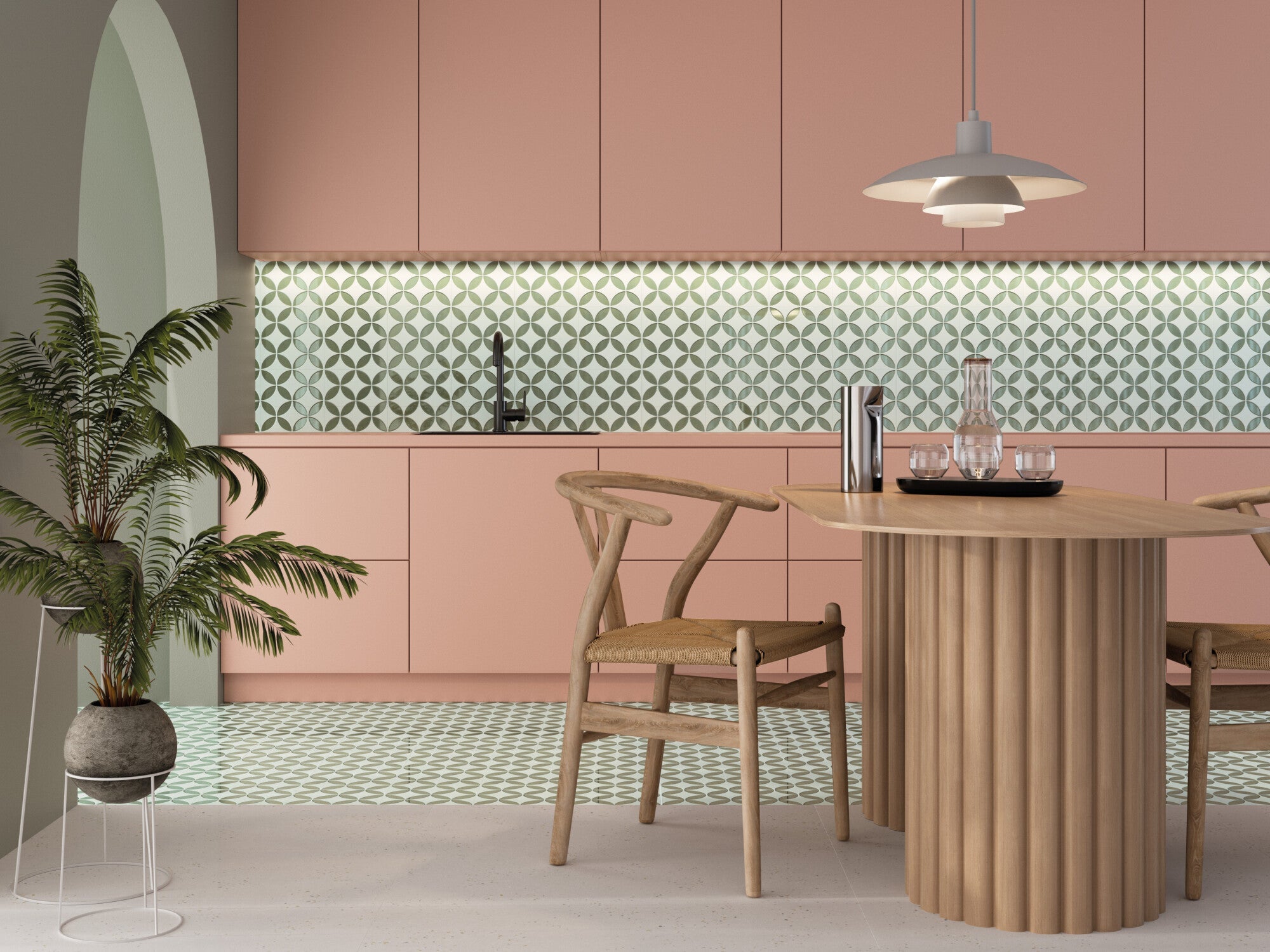 Mayari Green Petals 3D Pattern Porcelain Tile 22x22cm Matt