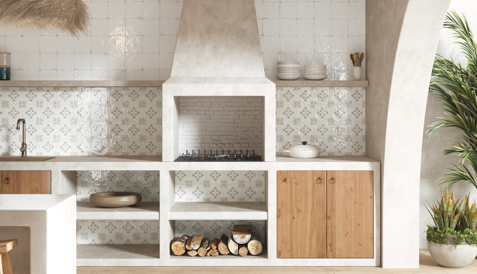 Mayolica Flower Pattern Wall Tile 15x15cm Gloss Deluxe Bathrooms