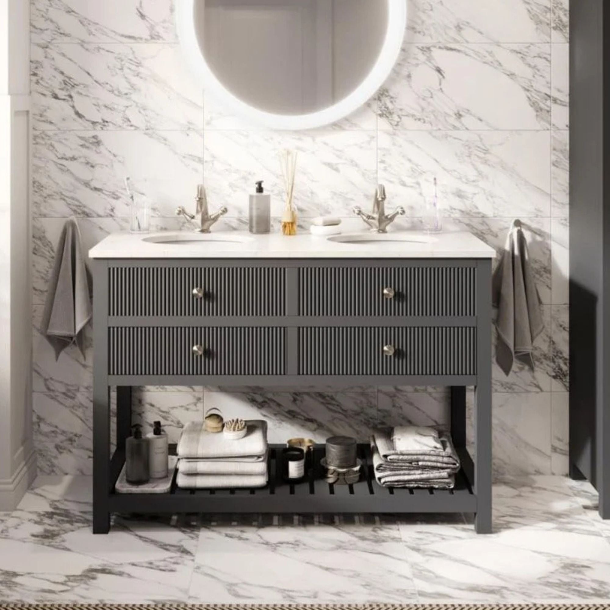 Newbury 1200 Fluted Floorstanding 4-Drawer Vanity Unit With Basin