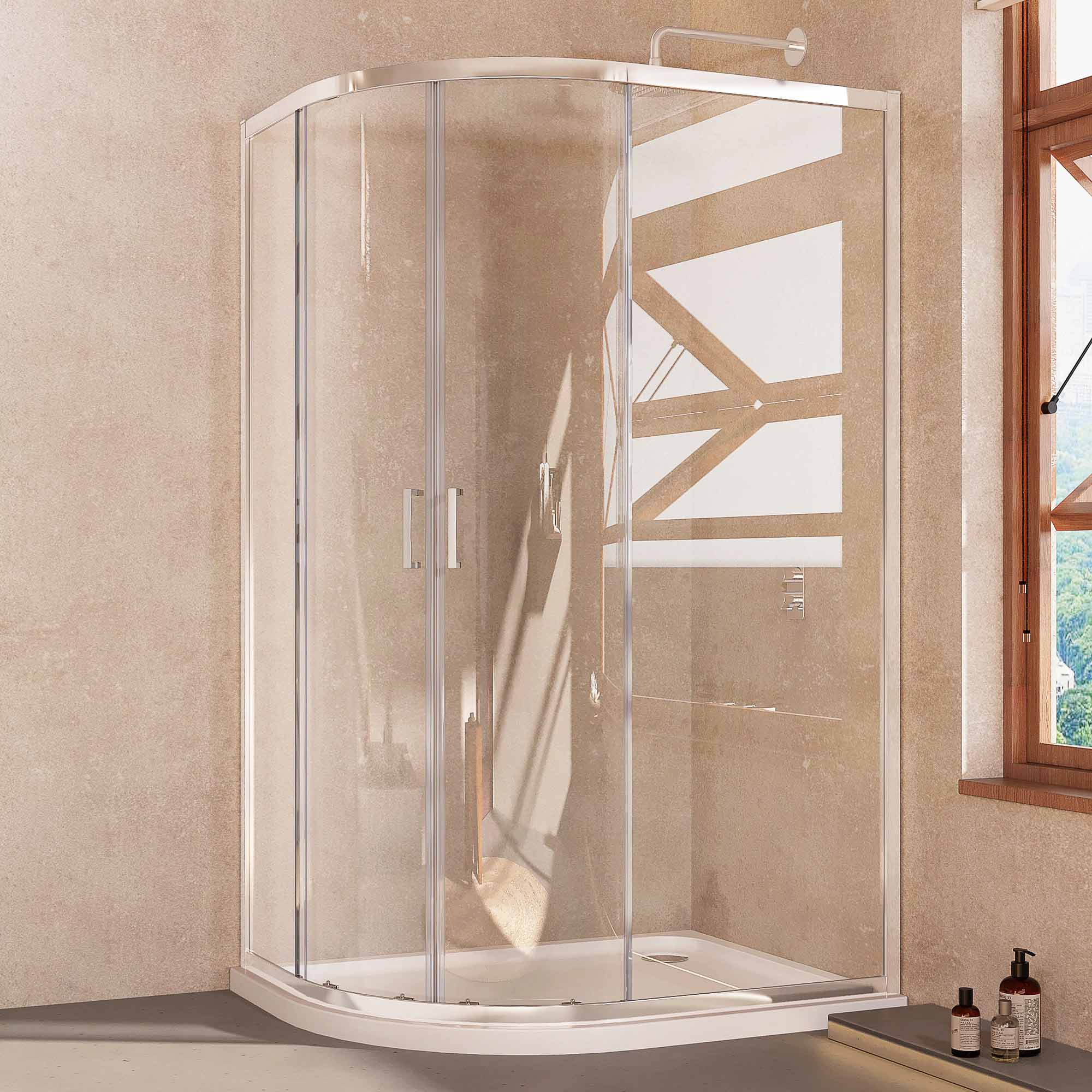 offset quadrant double door sliding shower door chrome lifestyle