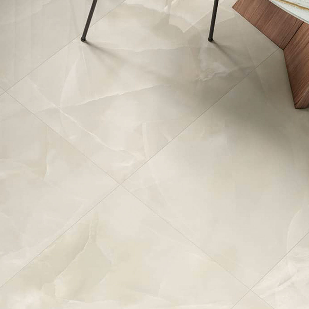 Deluxe Onyx Ivory Marble Effect Porcelain Tile 60x120cm Gloss