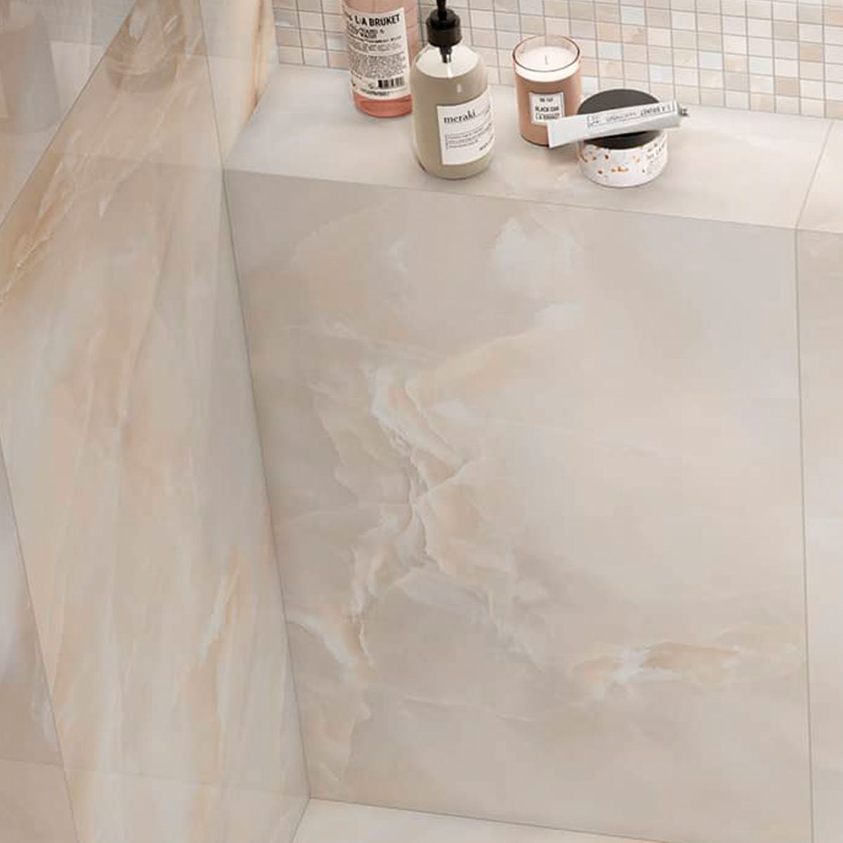 Deluxe Onyx Rose Marble Effect Porcelain Tile 60x120cm Gloss