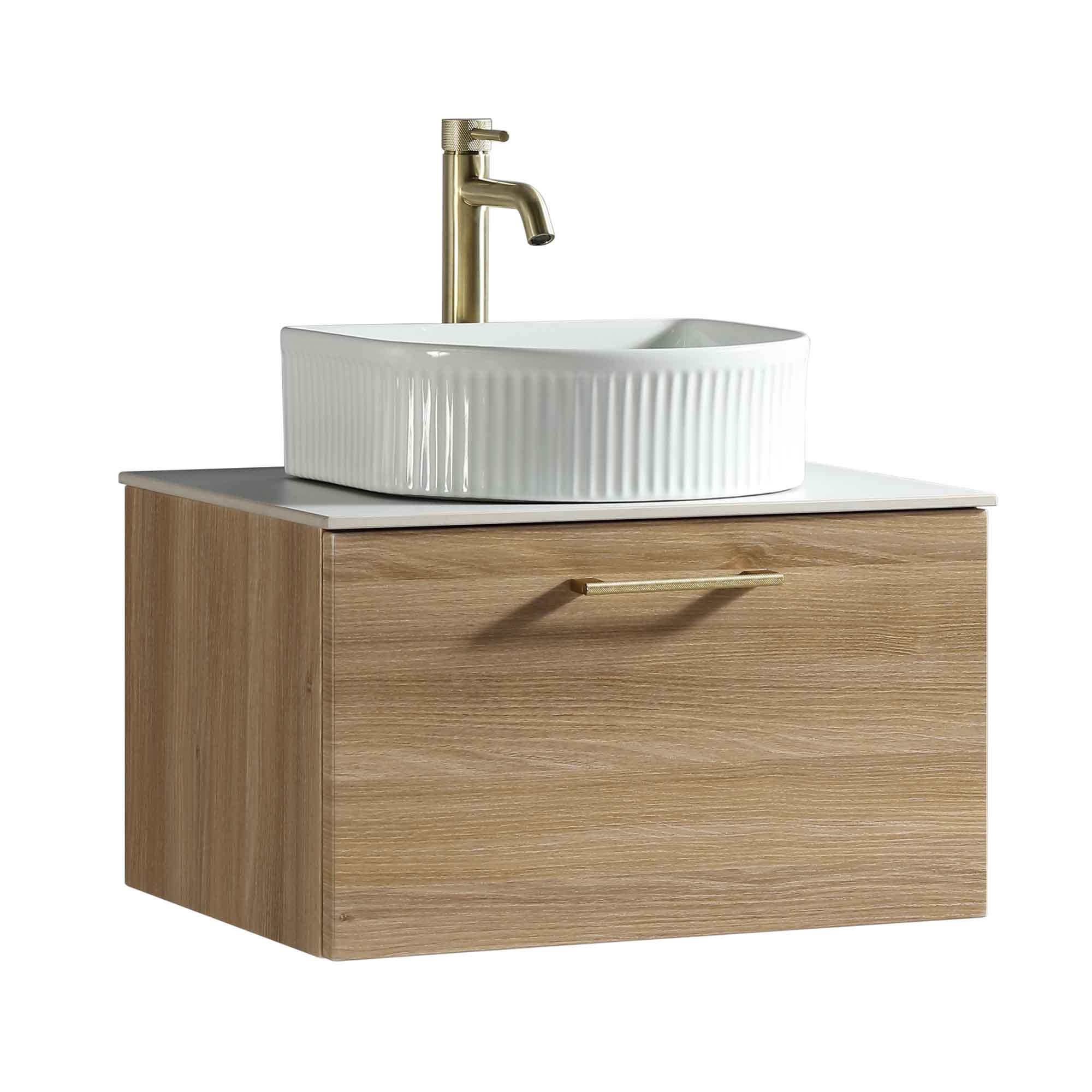 pisa 600 wall mounted 1 drawer vanity unit with worktop country oak