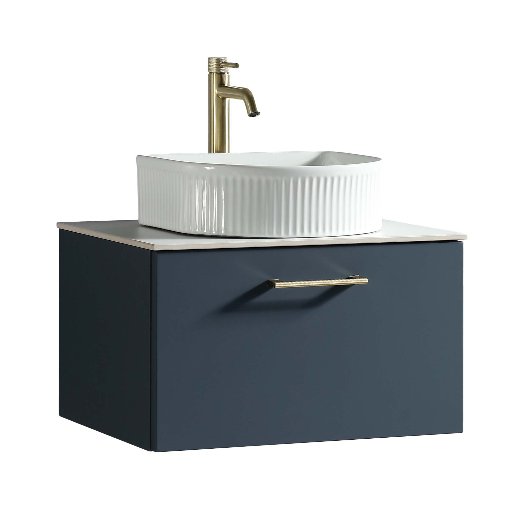 pisa 600 wall mounted 1 drawer vanity unit with worktop midnight shadow