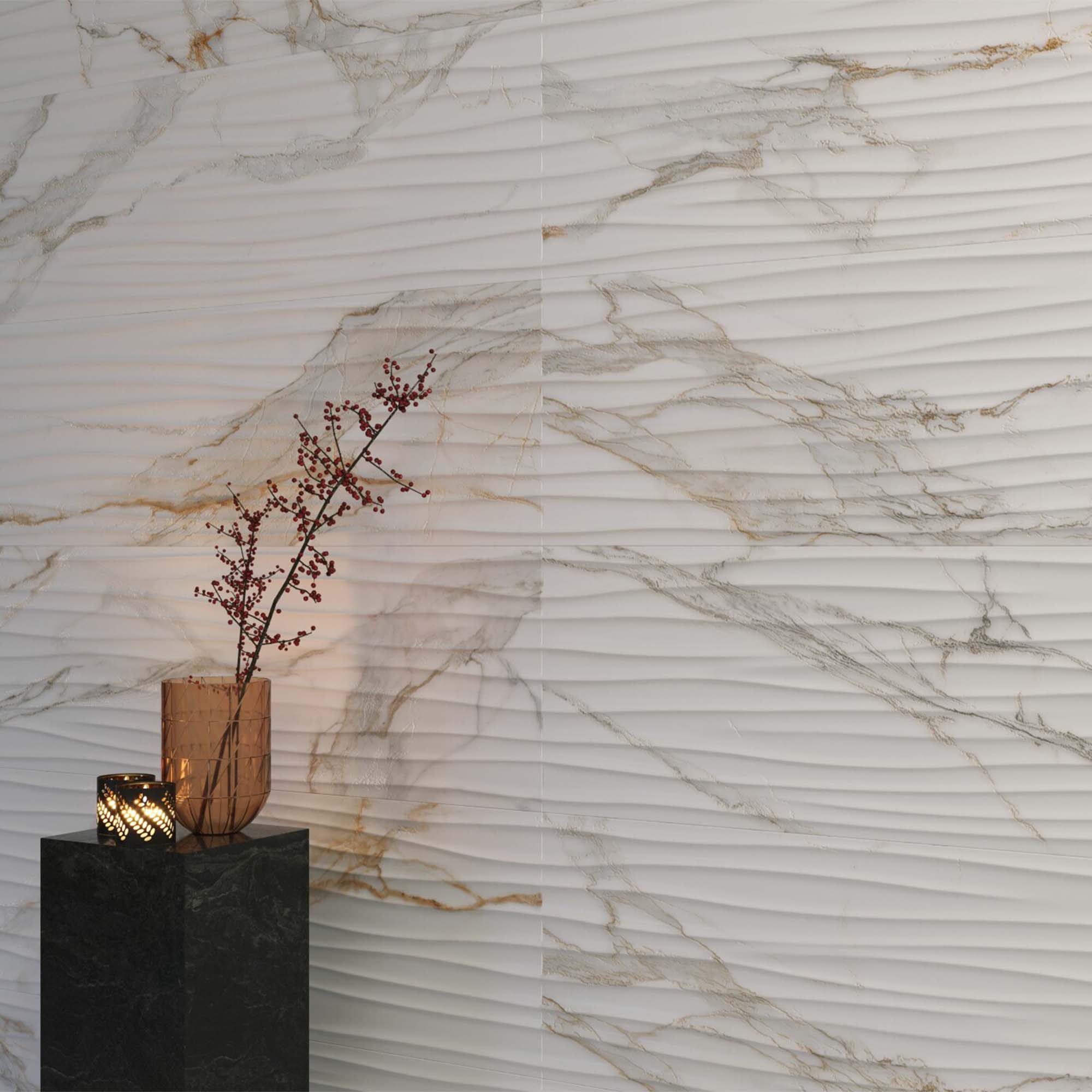 praline gold marble effect ceramic 4d tile decor matt 33x100cm