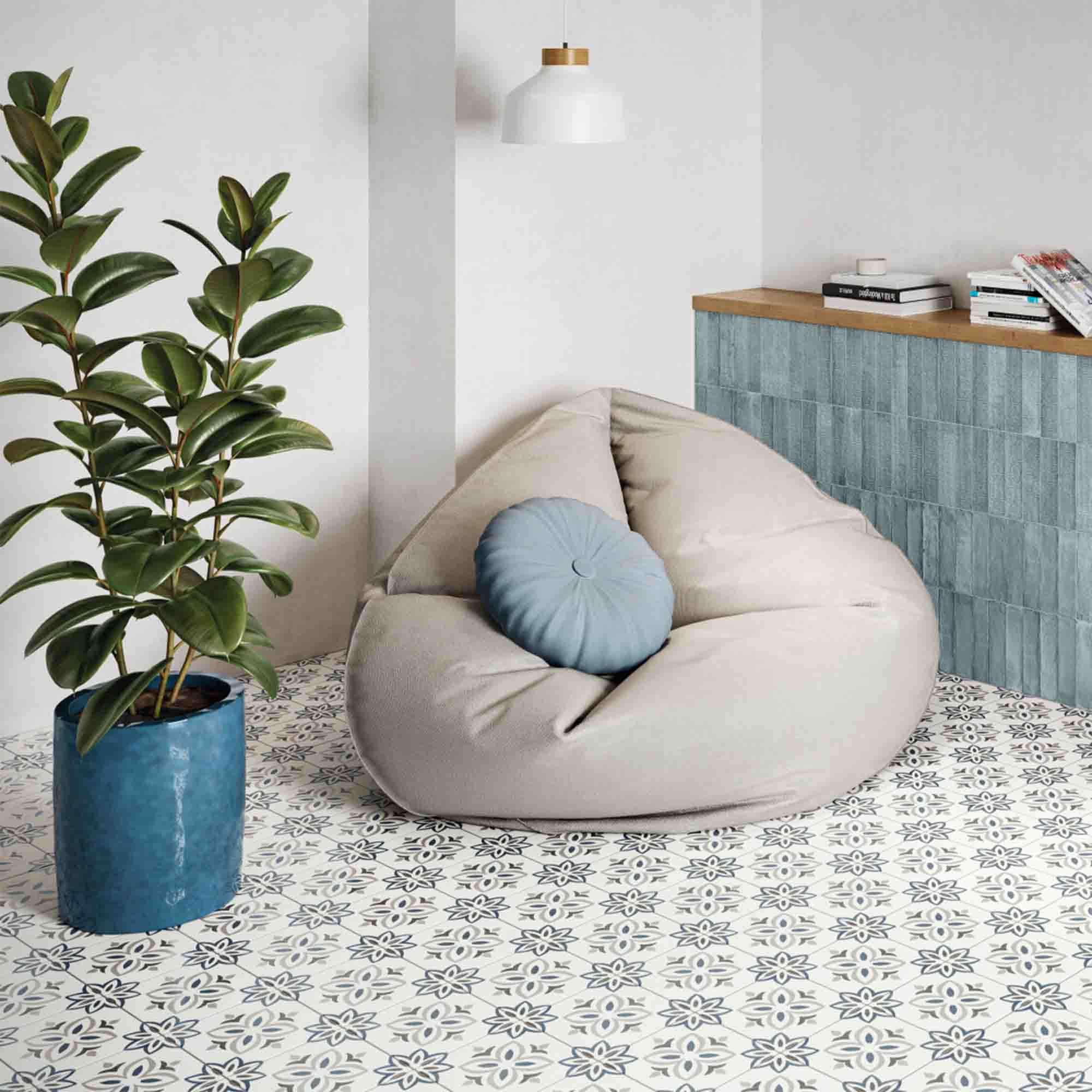 provenza blue bloom pattern porcelain tile 22x22cm matt