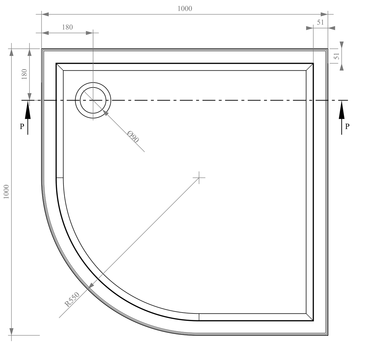 Deluxe Low Profile Shower Tray White With Waste - Quadrant