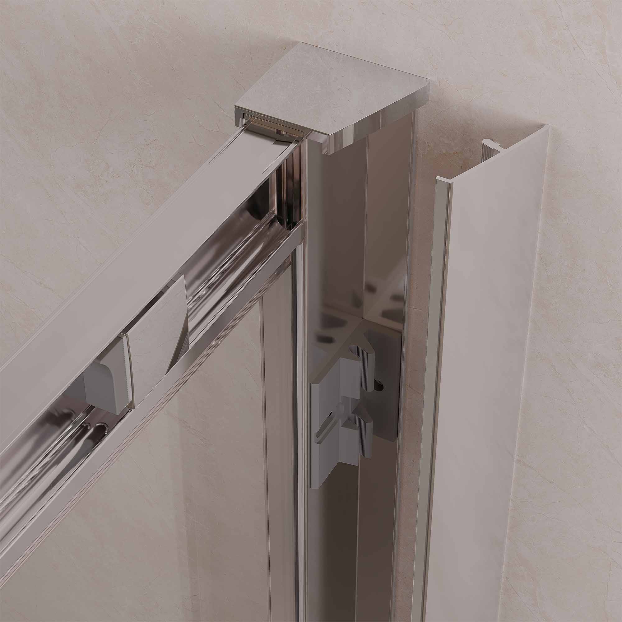 quadrant double door sliding shower door chrome close up