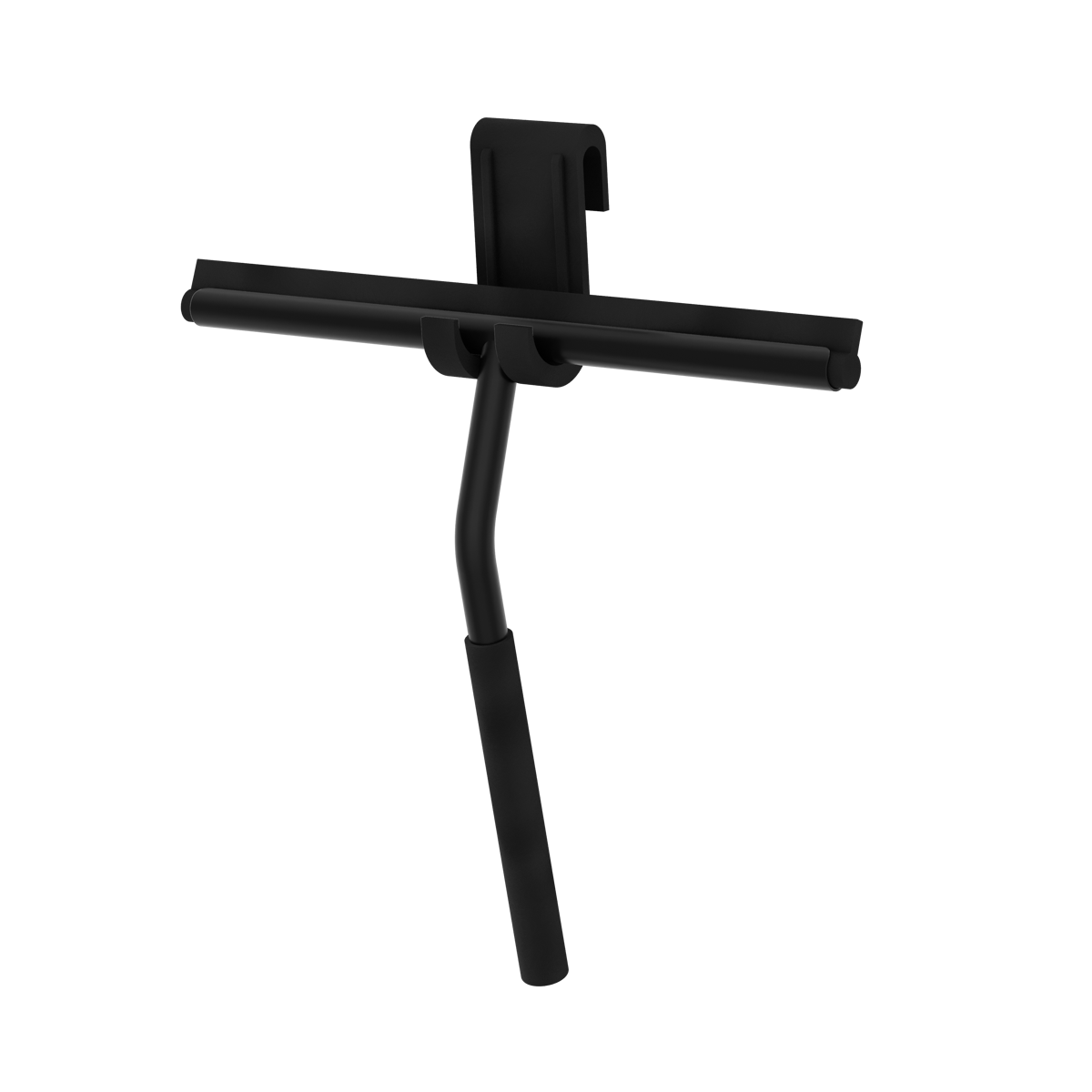 Premium bathroom shower glass squeegee in matt black finish with ergonomic handle design. Supplied by Deluxe Bathrooms.
