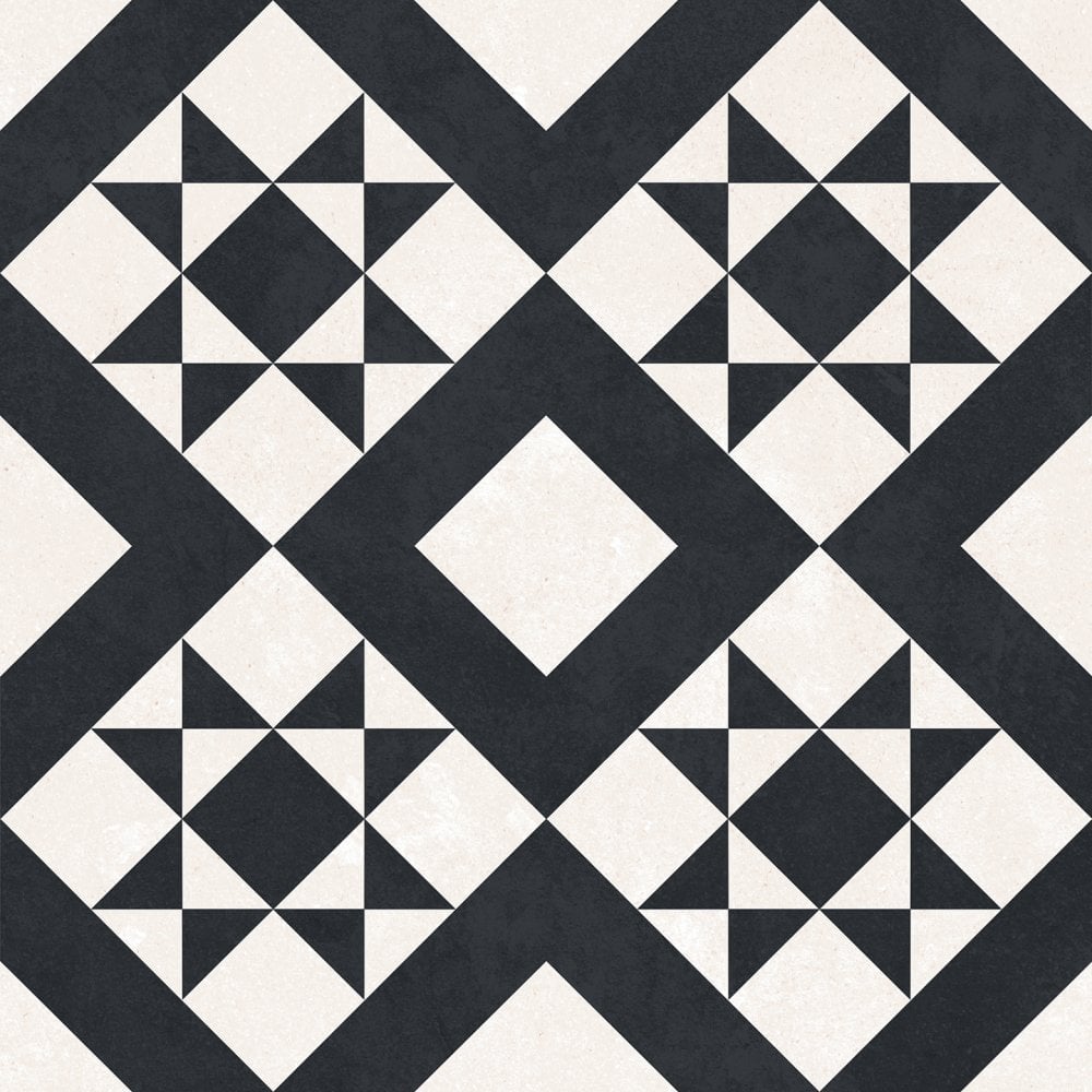 Laura Ashley Retro Monochrome Patterned Porcelain Tile 33x33cm Matt