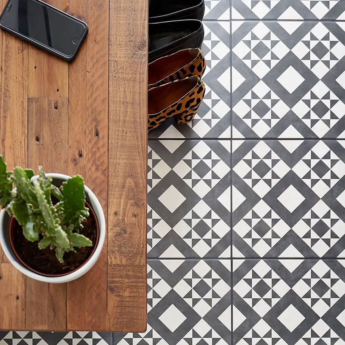 Laura Ashley Retro Monochrome Patterned Porcelain Tile 33x33cm Matt