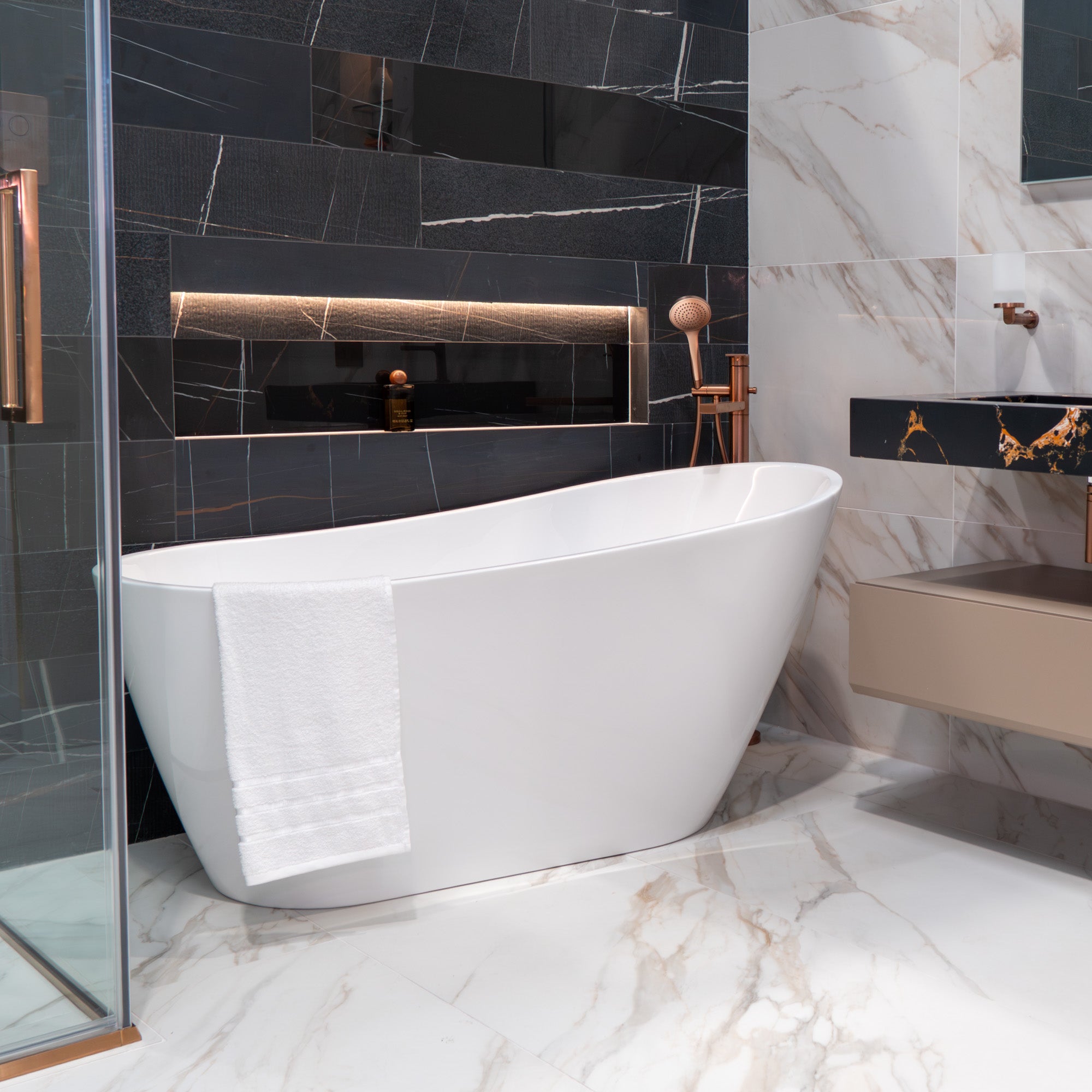 Granlusso™ Roberto Nova 1700 Modern Slipper Freestanding Bath Acrylic - Gloss White