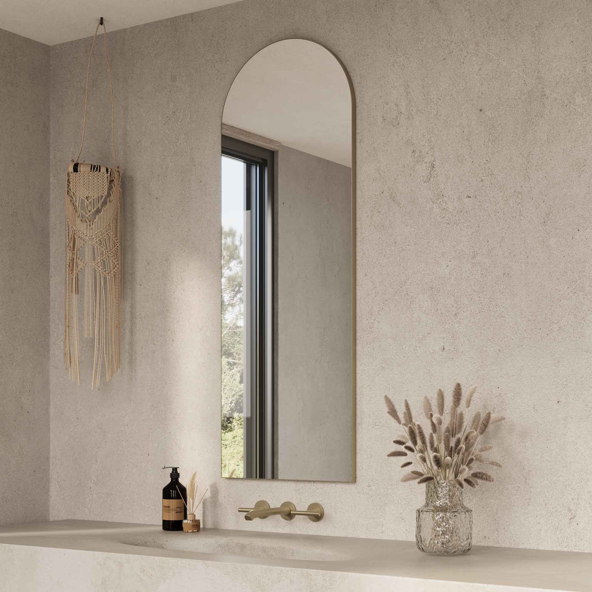 shore arch bathroom mirror 50x140 brushed brass