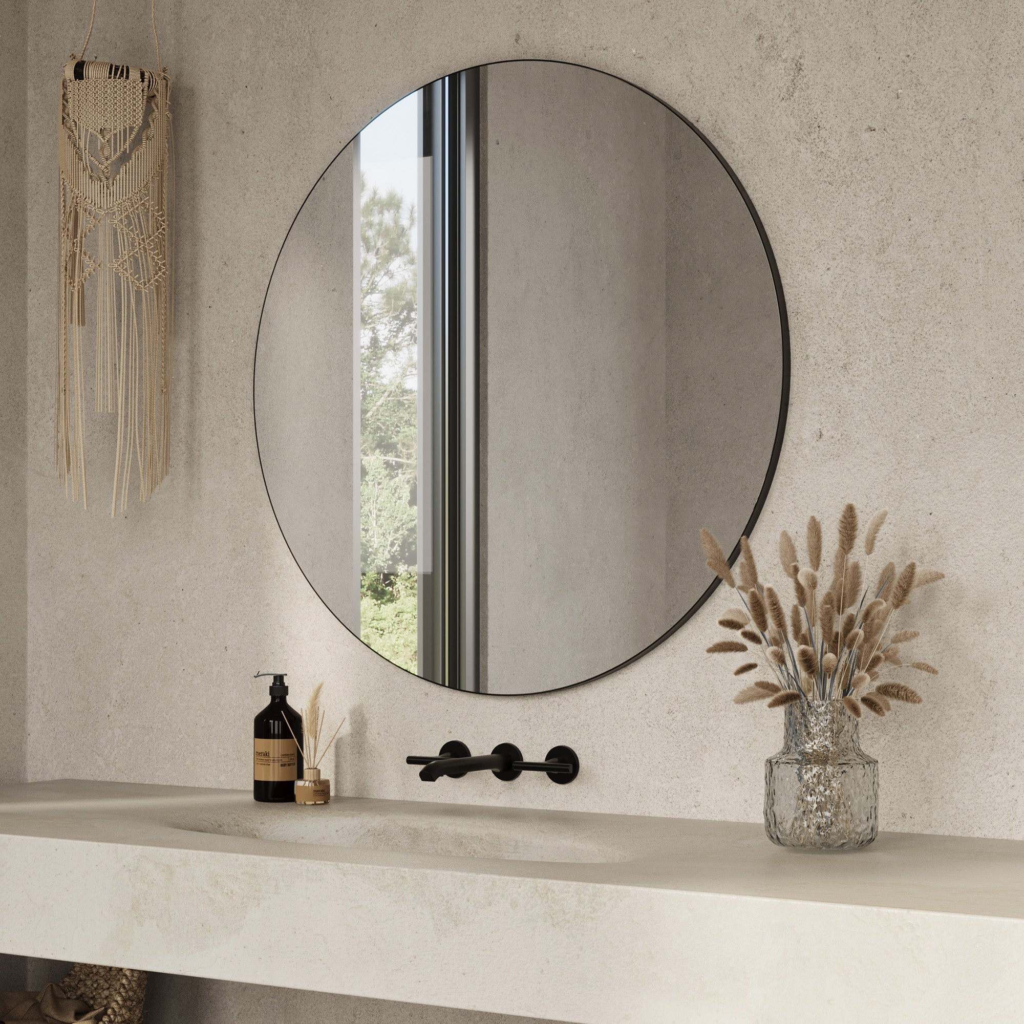 shore round bathroom mirror 100 black