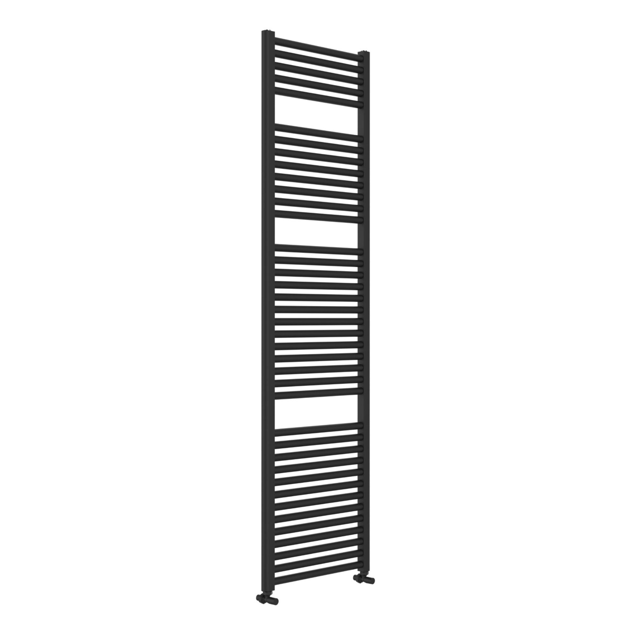 Soho matt black towel radiator 1800x500mm on a white background deluxe bathrooms