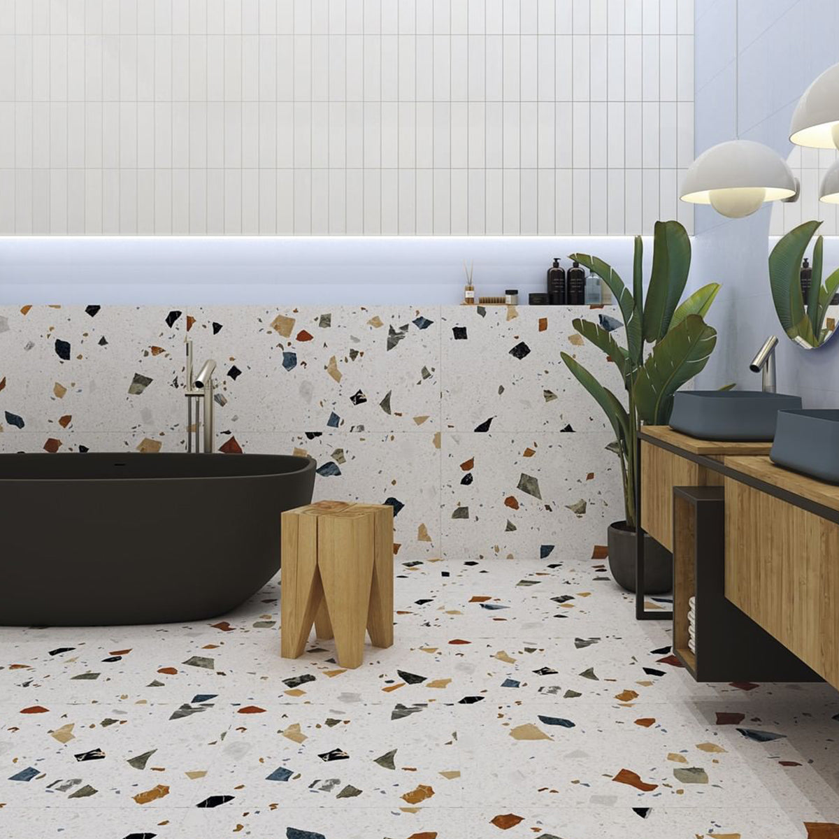 Stracciatella Blanco Terrazzo Effect Porcelain Tile Matt 60x60cm