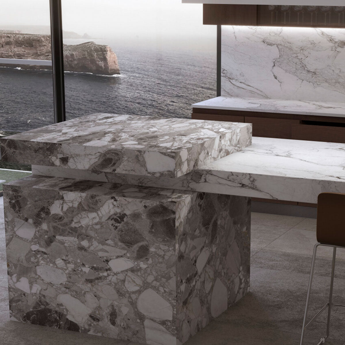 Sublime Cliff 4D Shaped Marble Effect Porcelain Tile 100x100cm Matt