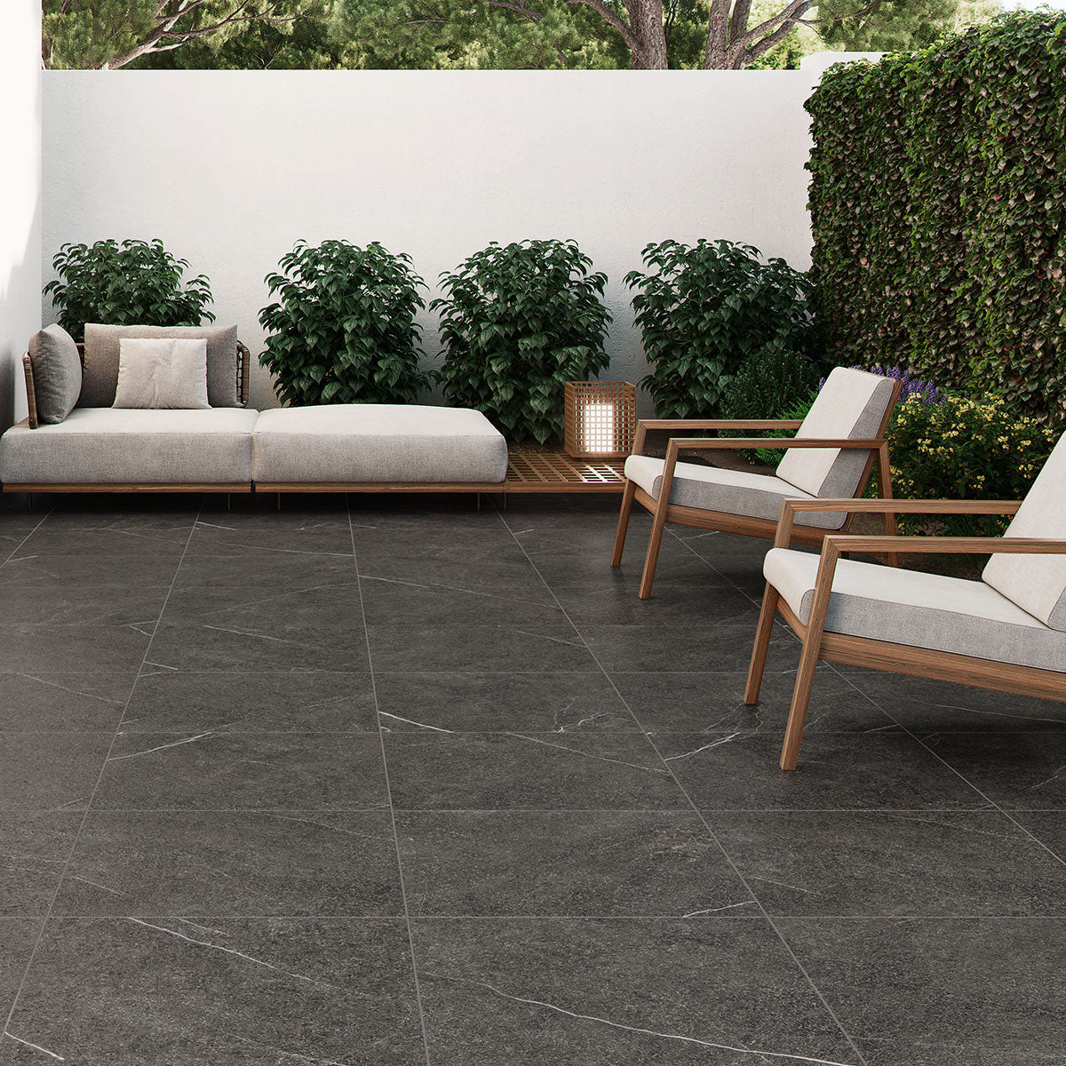 Tarragona Anthracite 20mm Marble-Effect Outdoor Porcelain Tile 59x90cm