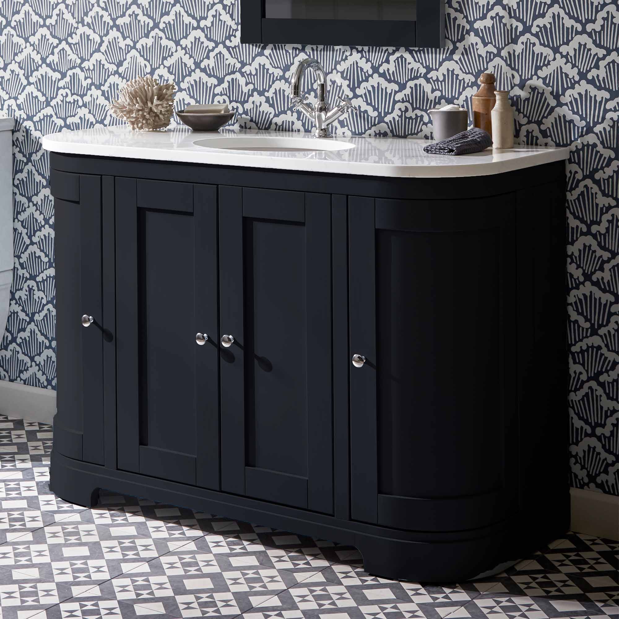 tavistock lansdown 1200mm curved vanity unit single basin matt black
