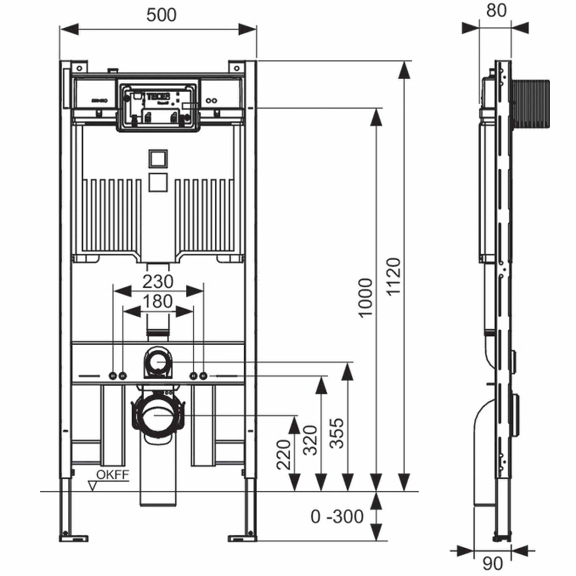 tece profil wall hung toilet support frame with slim concealed octa cistern 1120mm