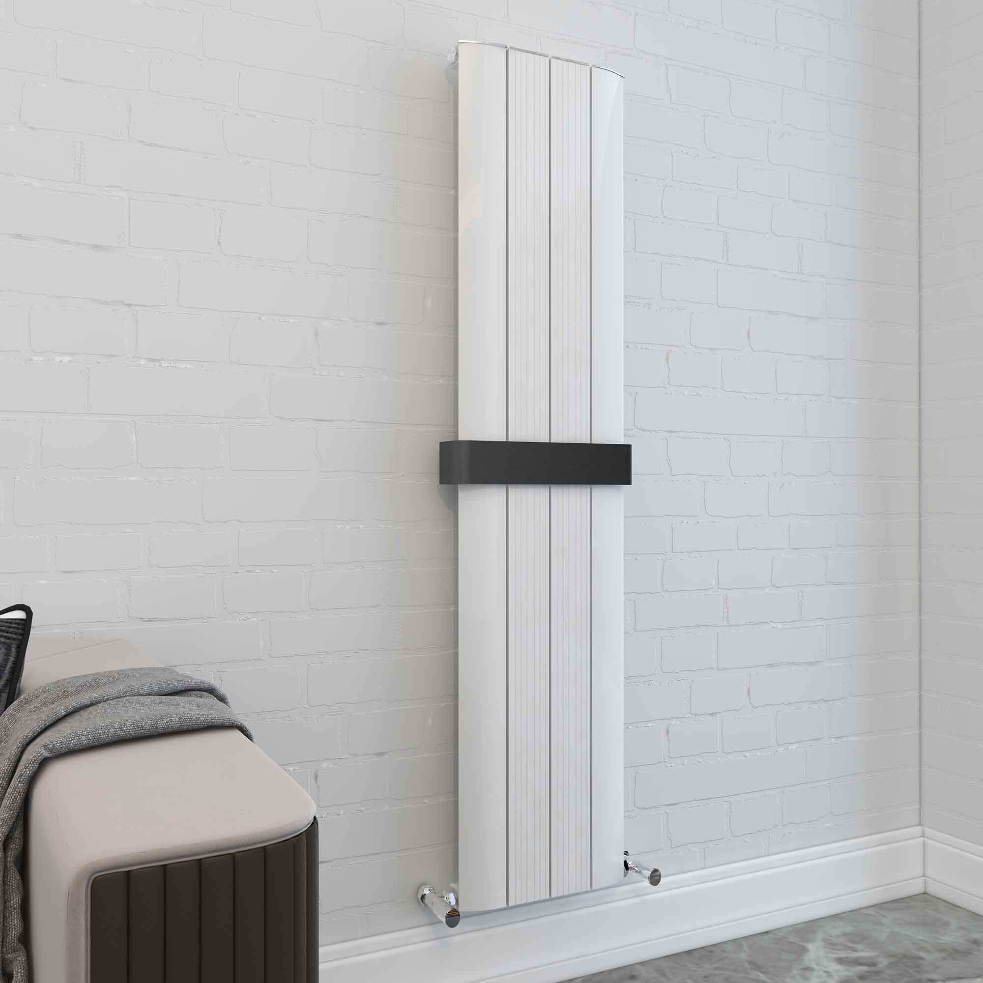 tonbridge aluminium heated towel rail 1800x375mm white with black rail bar