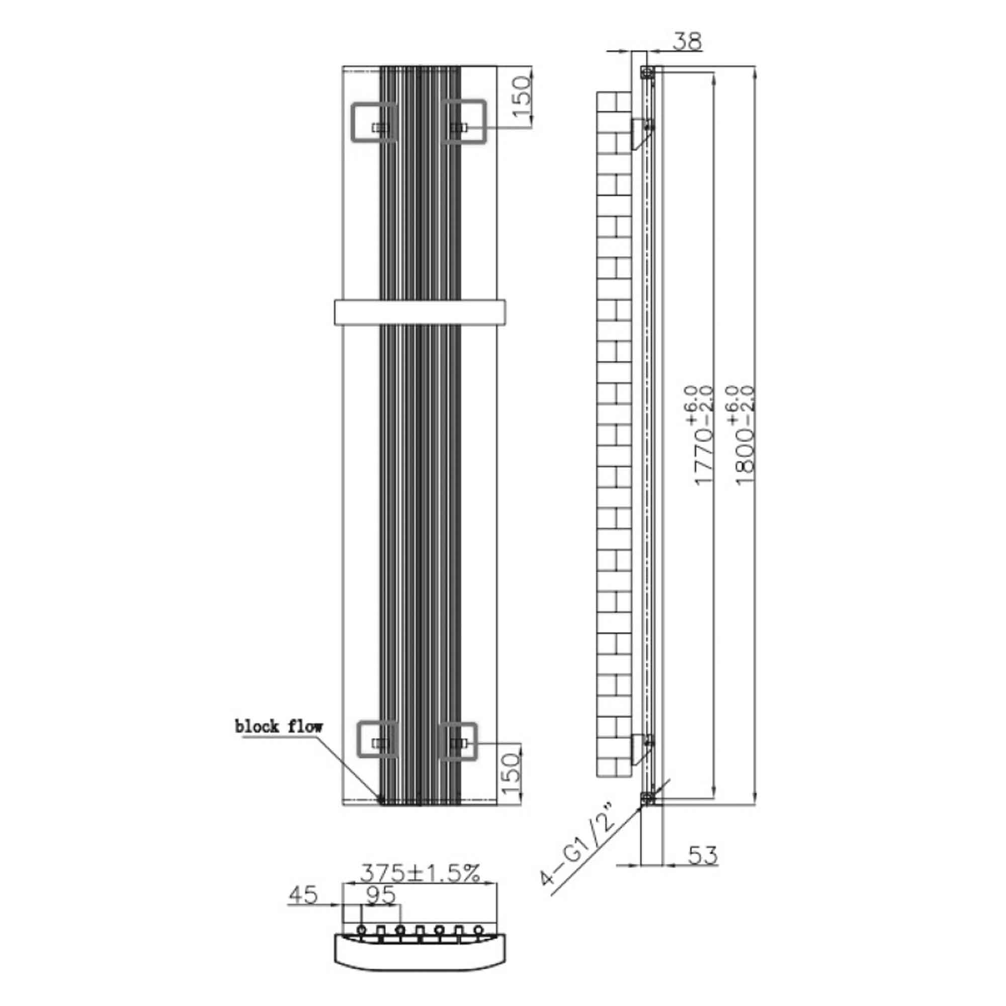 tonbridge aluminium radiator 1800x375mm dimensions