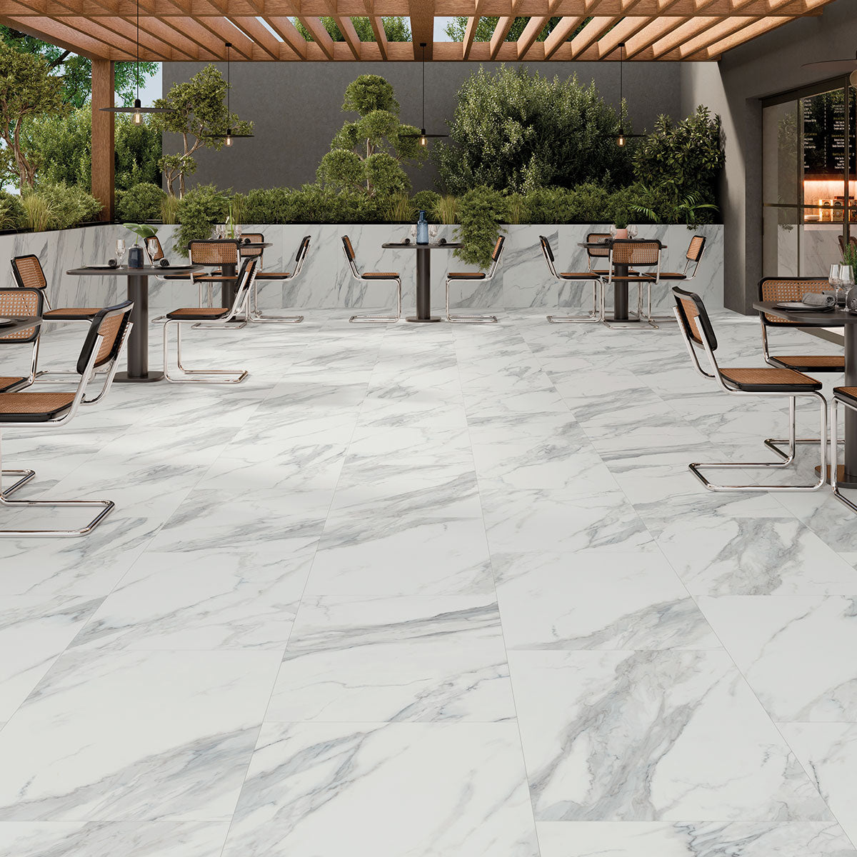 Veleta White 20mm Marble Effect Outdoor Porcelain Tile 60x90cm Matt